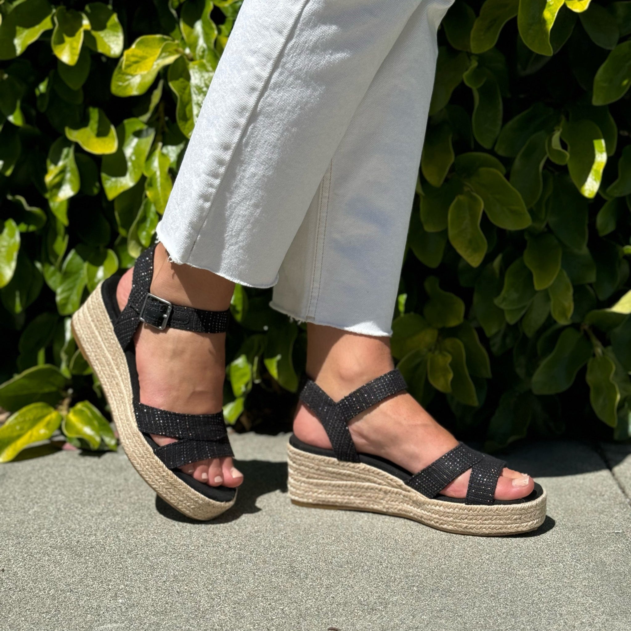 Audrey Black Metallic Wedge Sandal - Image 2