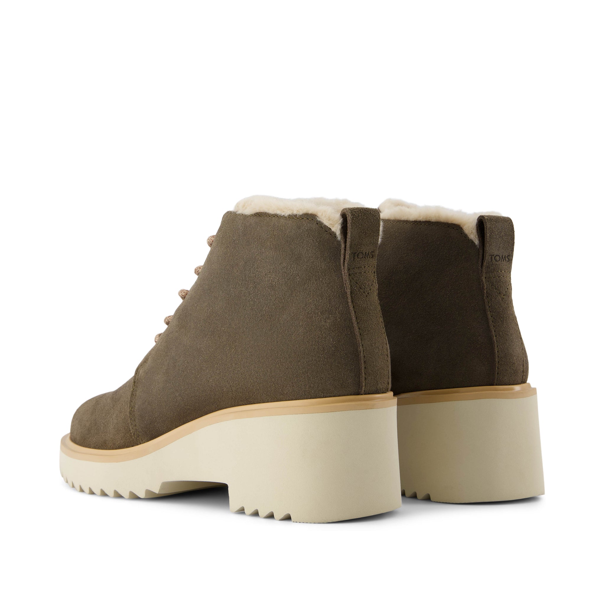 Maude Lace Up Olive Suede Faux Fur Wedge Boot - Image 4