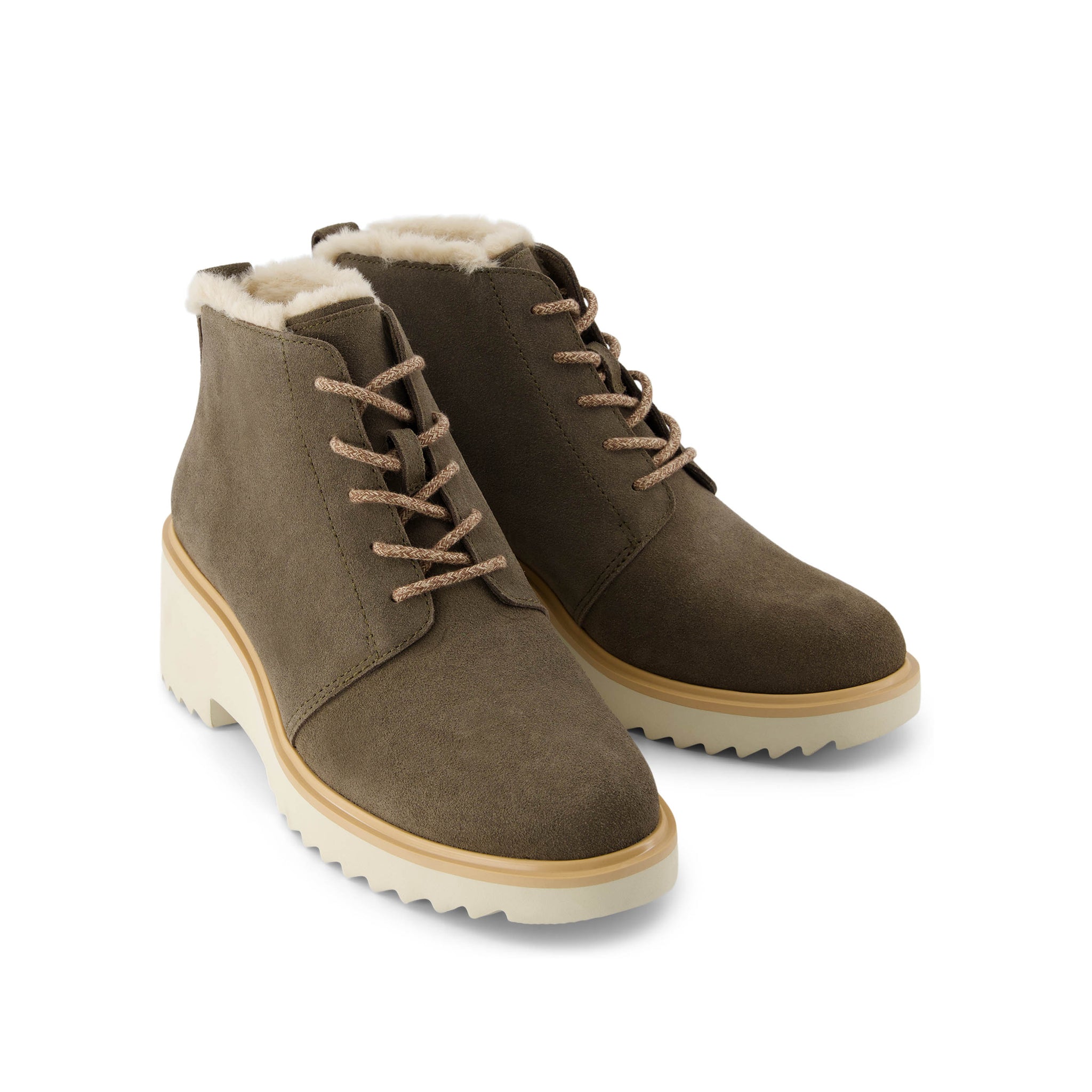 Maude Lace Up Olive Suede Faux Fur Wedge Boot - Image 3