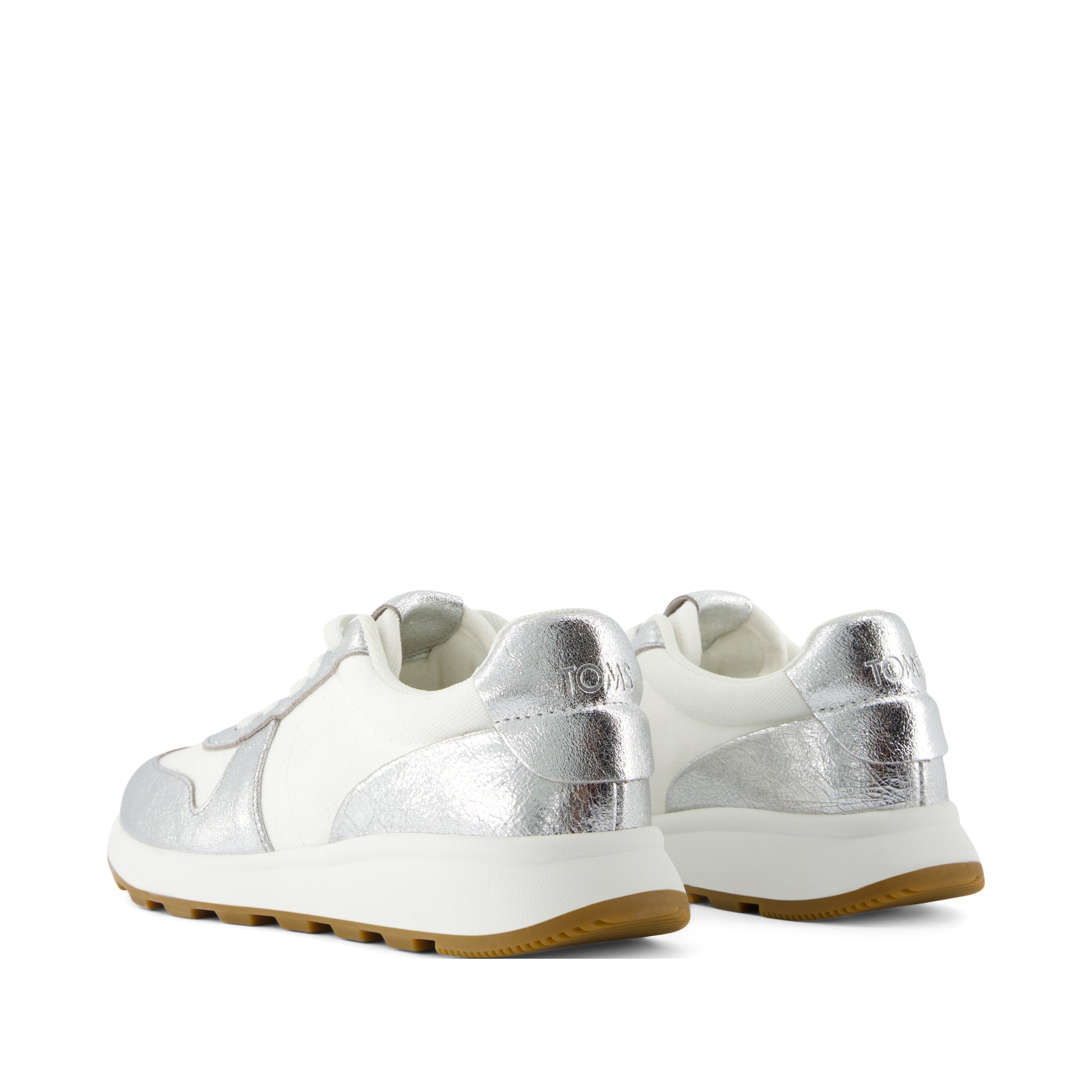 TRVL LITE Retro Runner Water Repellent Silver Crinkle Metallic Leather and Vintage Twill Sneaker - Image 5