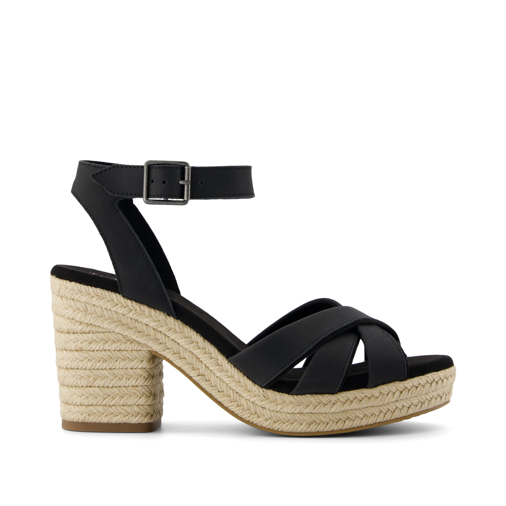 Majorca Rope Strappy Platform Sandal Black Leather