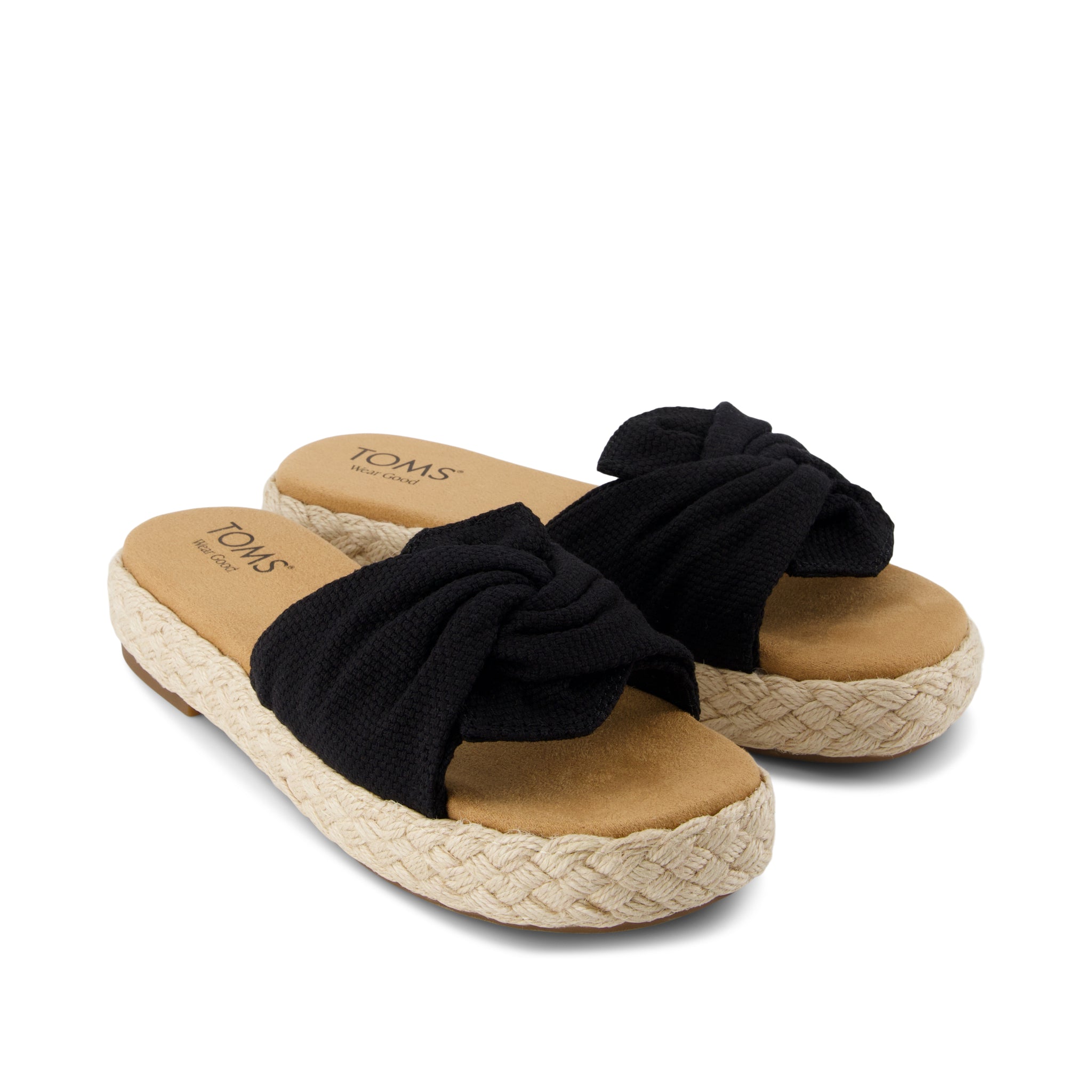 Abby Slide Flatform Espadrille Sandal Black Beachside Woven - Image 3