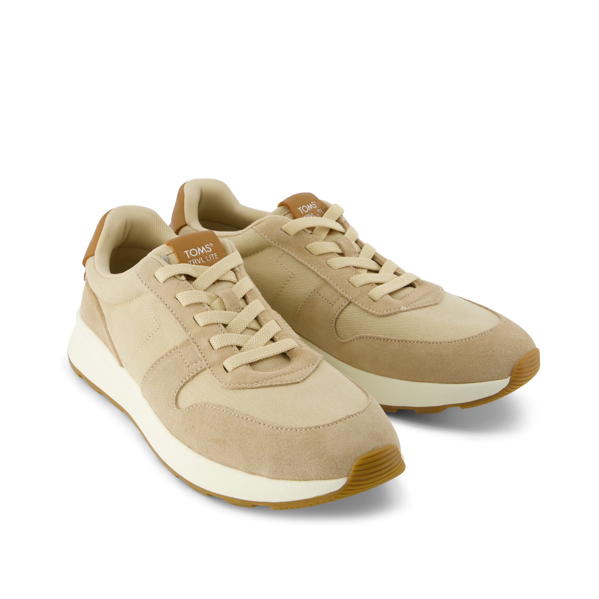 TRVL LITE Retro Runner Water Repellent Almond Twill and Leather Sneaker - Image 3
