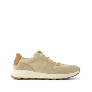TRVL LITE Retro Runner Water Repellent Almond Twill and Leather Sneaker