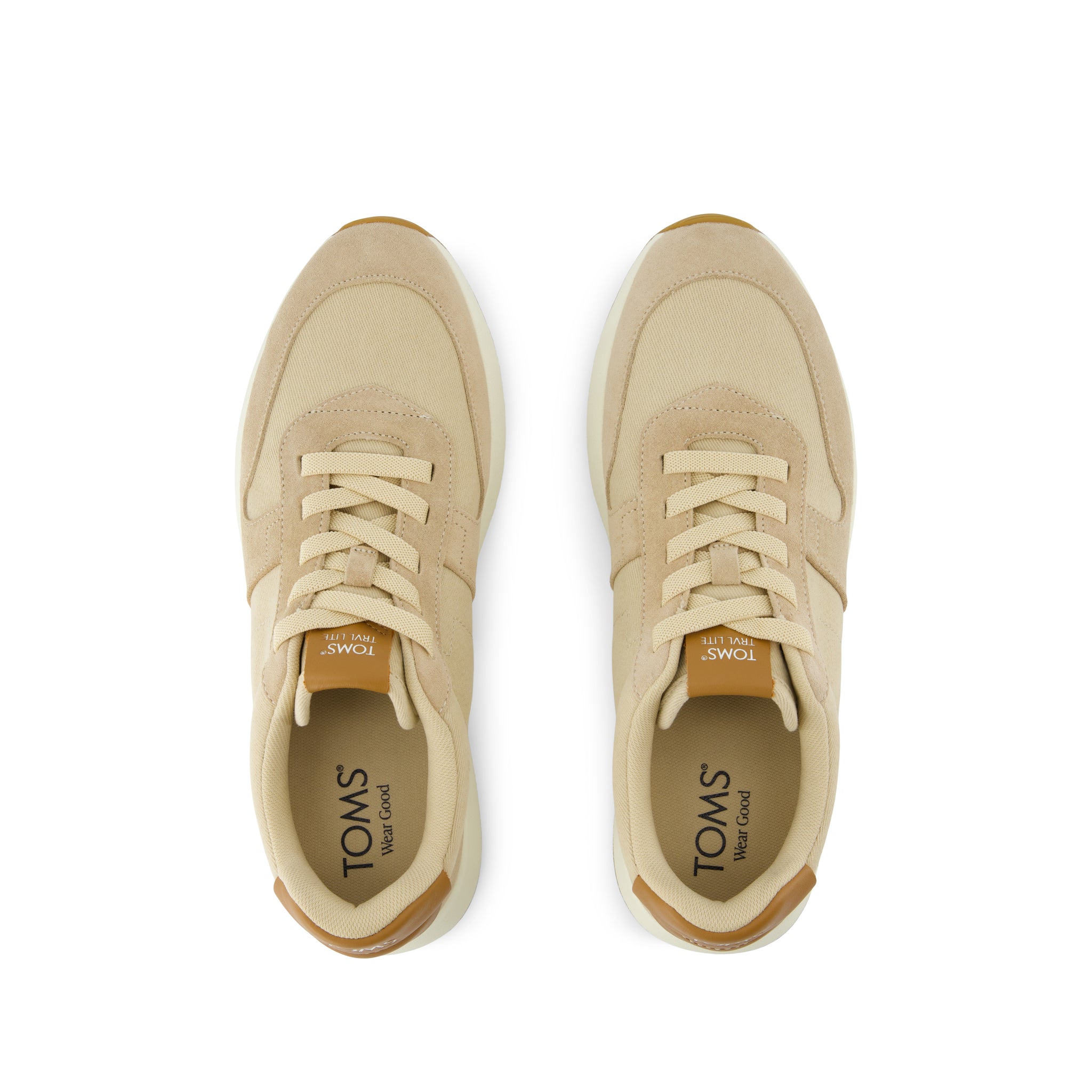 TRVL LITE Retro Runner Water Repellent Almond Twill and Leather Sneaker - Image 6