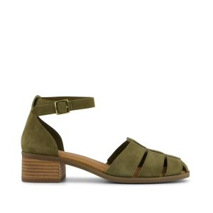 Jaclyn Fisherman Heel Military Olive Kid Suede