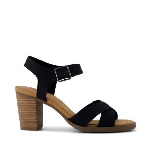 Majorca Ankle Strap Heeled Sandal Black Woven Melange