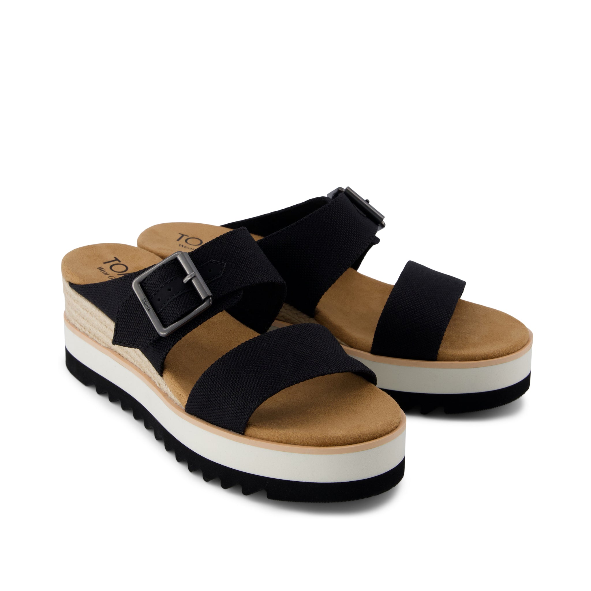 Diana Mule Buckle Wedge Sandal Black Heavy Canvas - Image 4