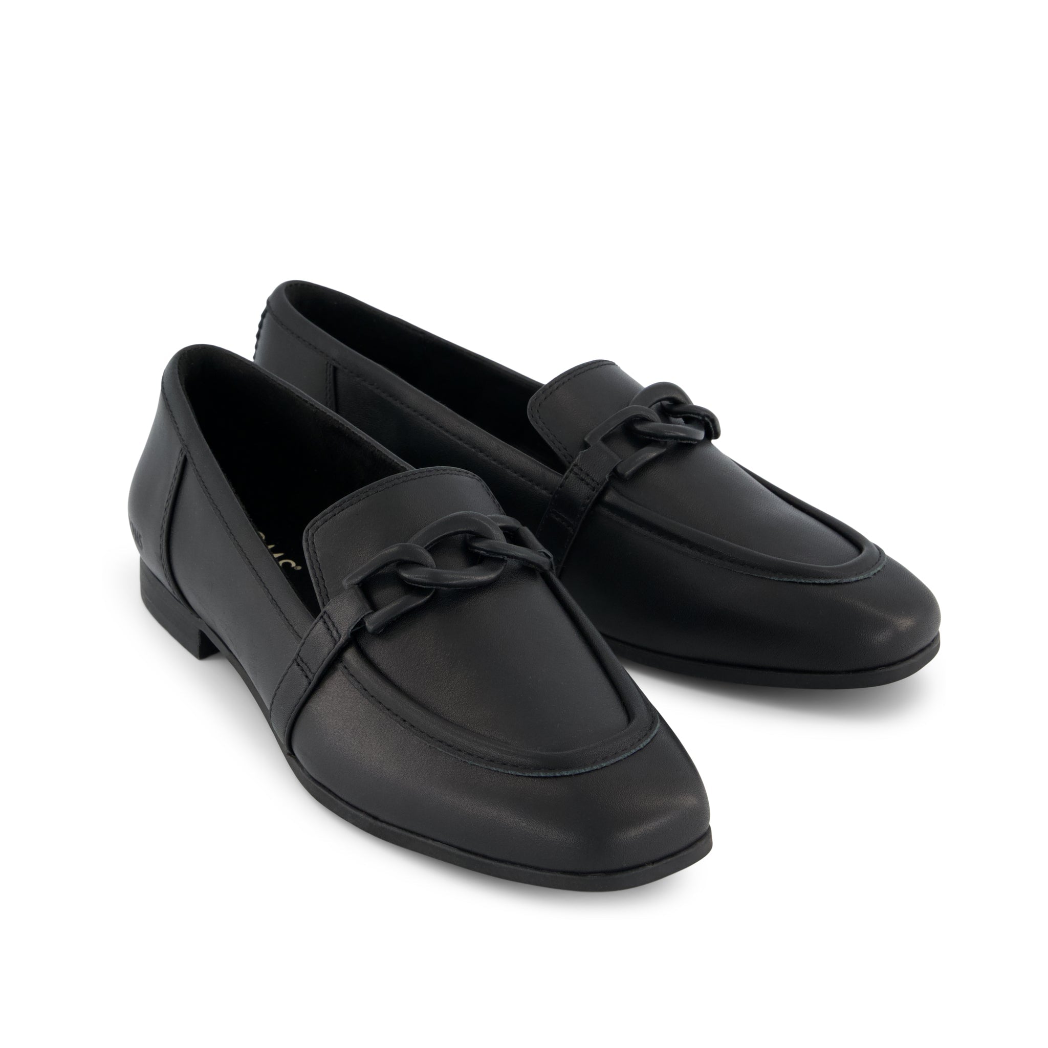 Womens Lynette Loafer All Black Leather with Chain - Image 2