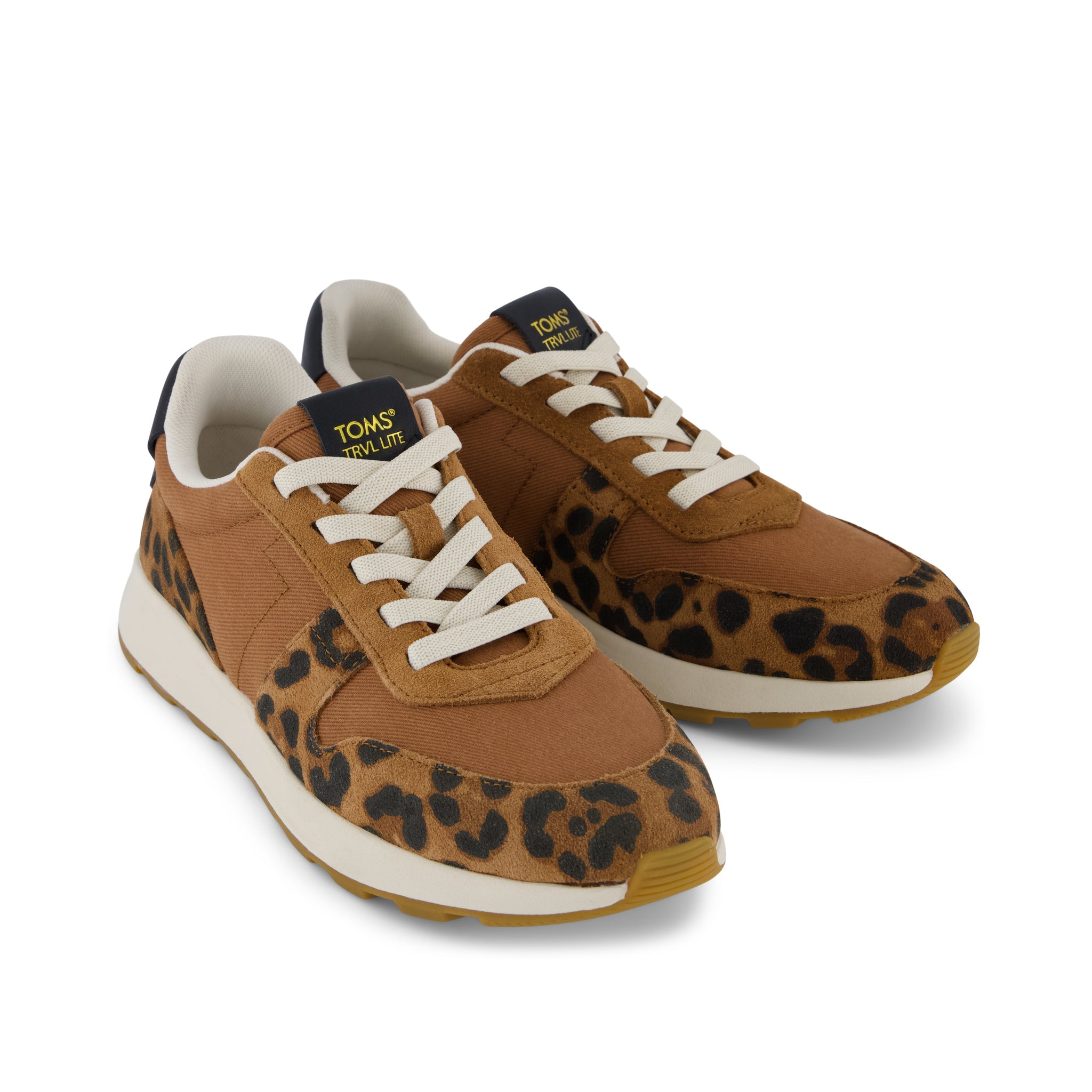 Womens TRVL LITE Retro Runner Sneaker Water Repellent Brown Sugar Leopard Print Suede - Image 5