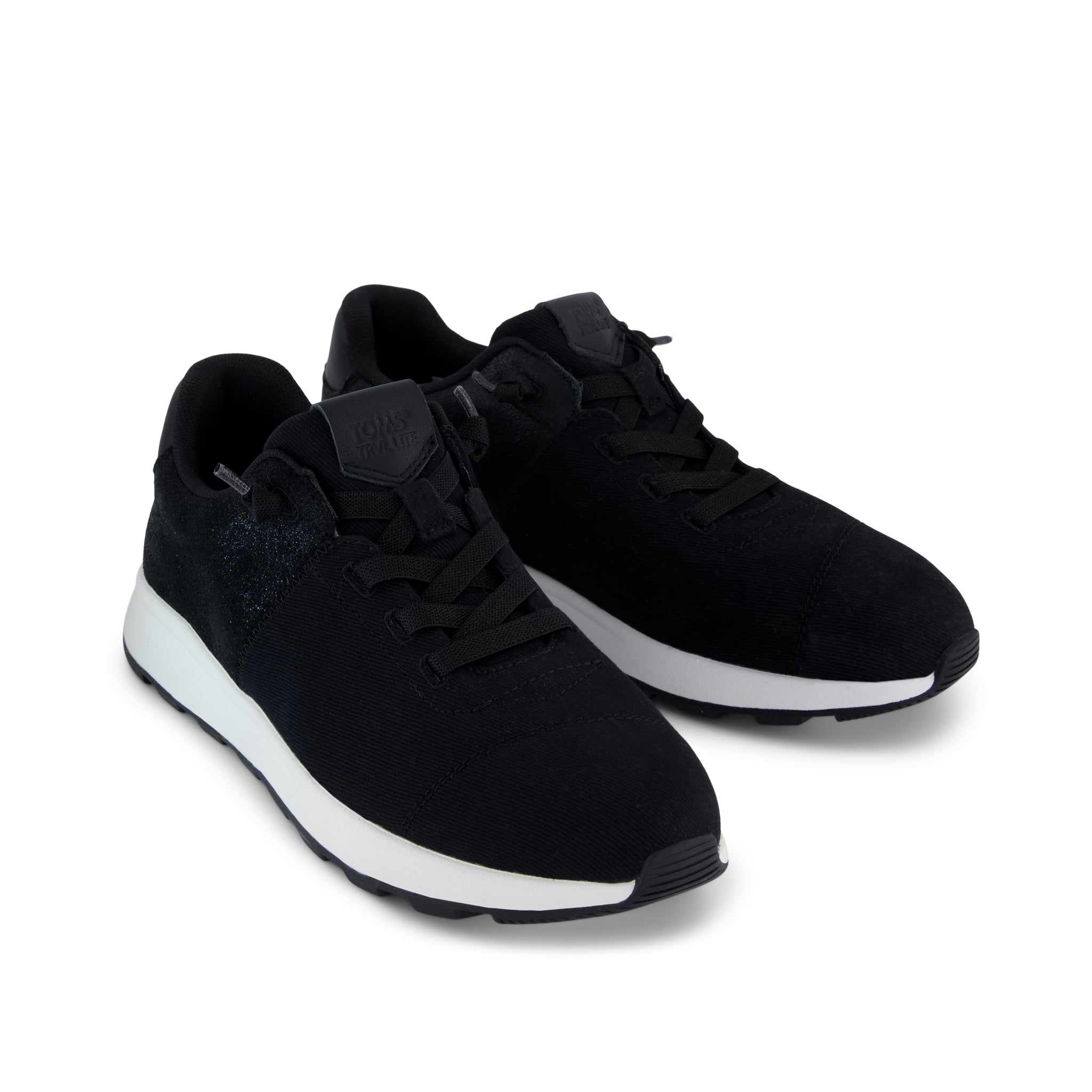 Womens TRVL LITE Cabrillo Sneaker Water Repellent Black Vintage Twill Metallic Suede - Image 3