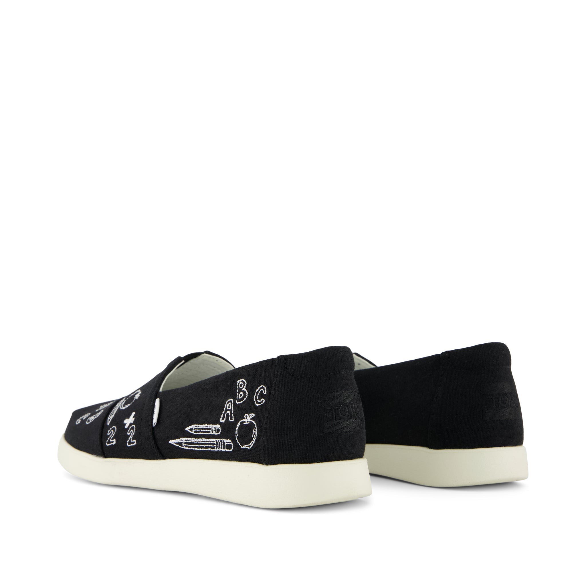 Womens Alpargata Plus Black Slub Woven with Back To School Doodle Embroidery - Image 5