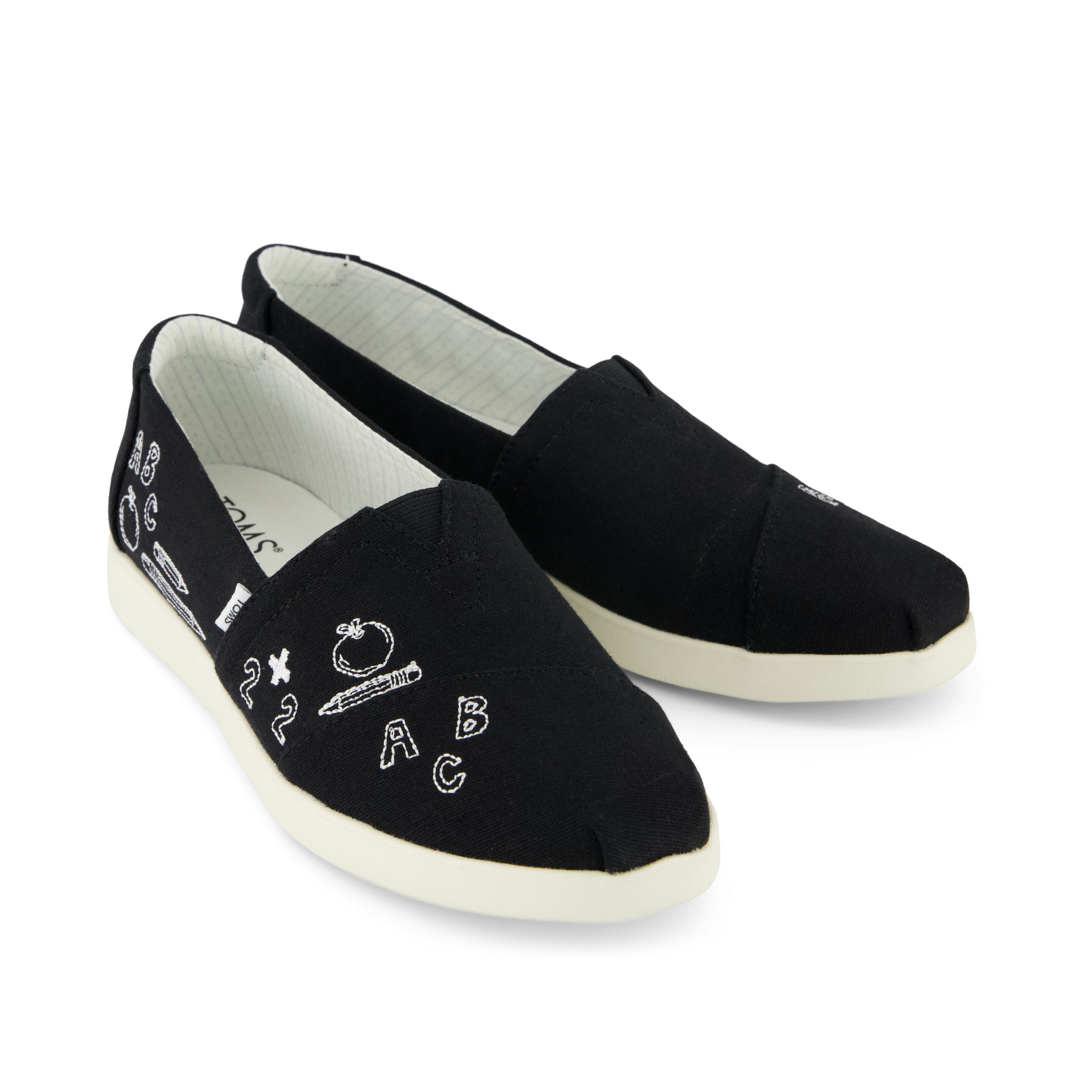 Womens Alpargata Plus Black Slub Woven with Back To School Doodle Embroidery - Image 4