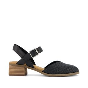Womens Jaclyn Heel Black Woven Basket Faux Leather