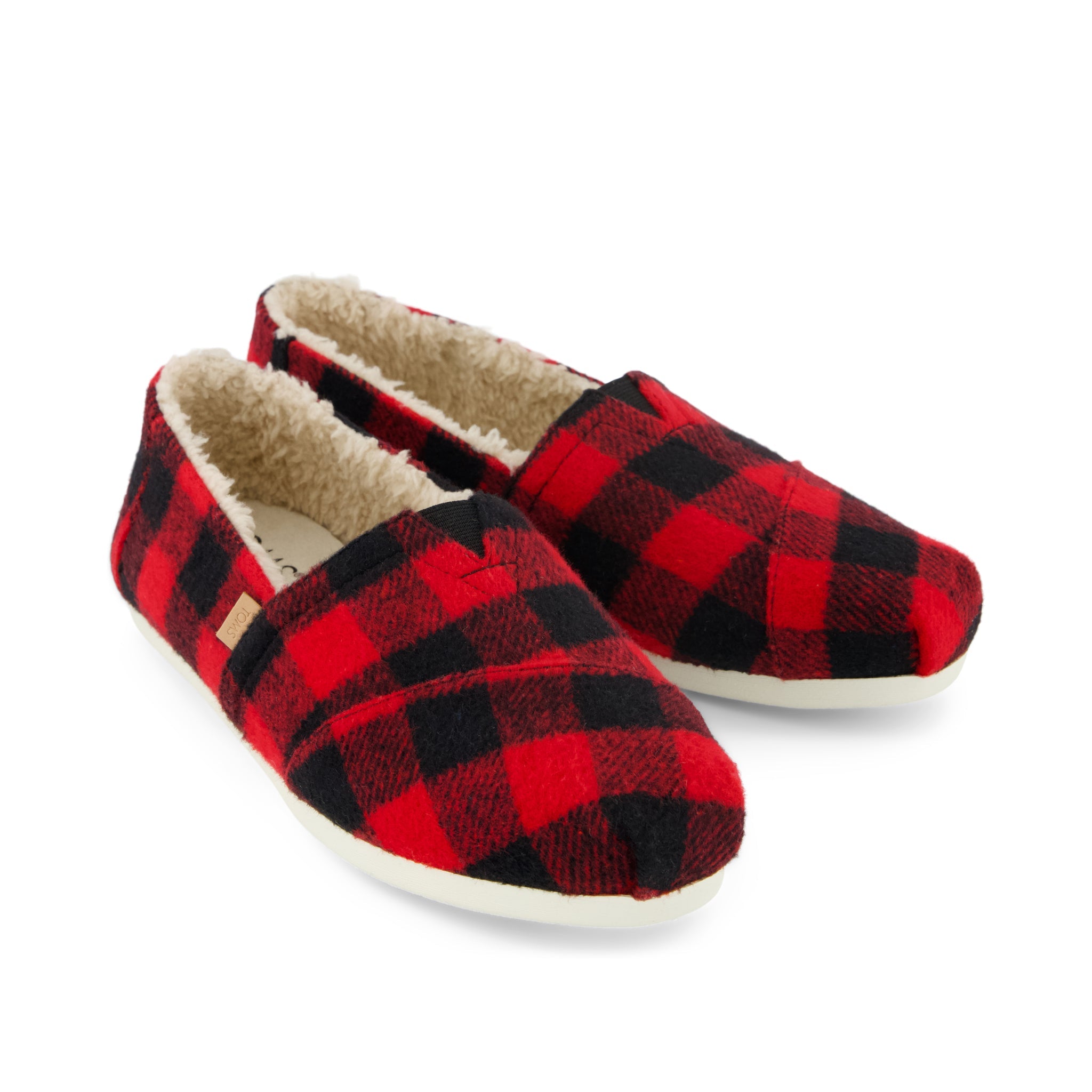 Womens Alpargata Classic Buffalo Plaid Red Faux Shearling - Image 3