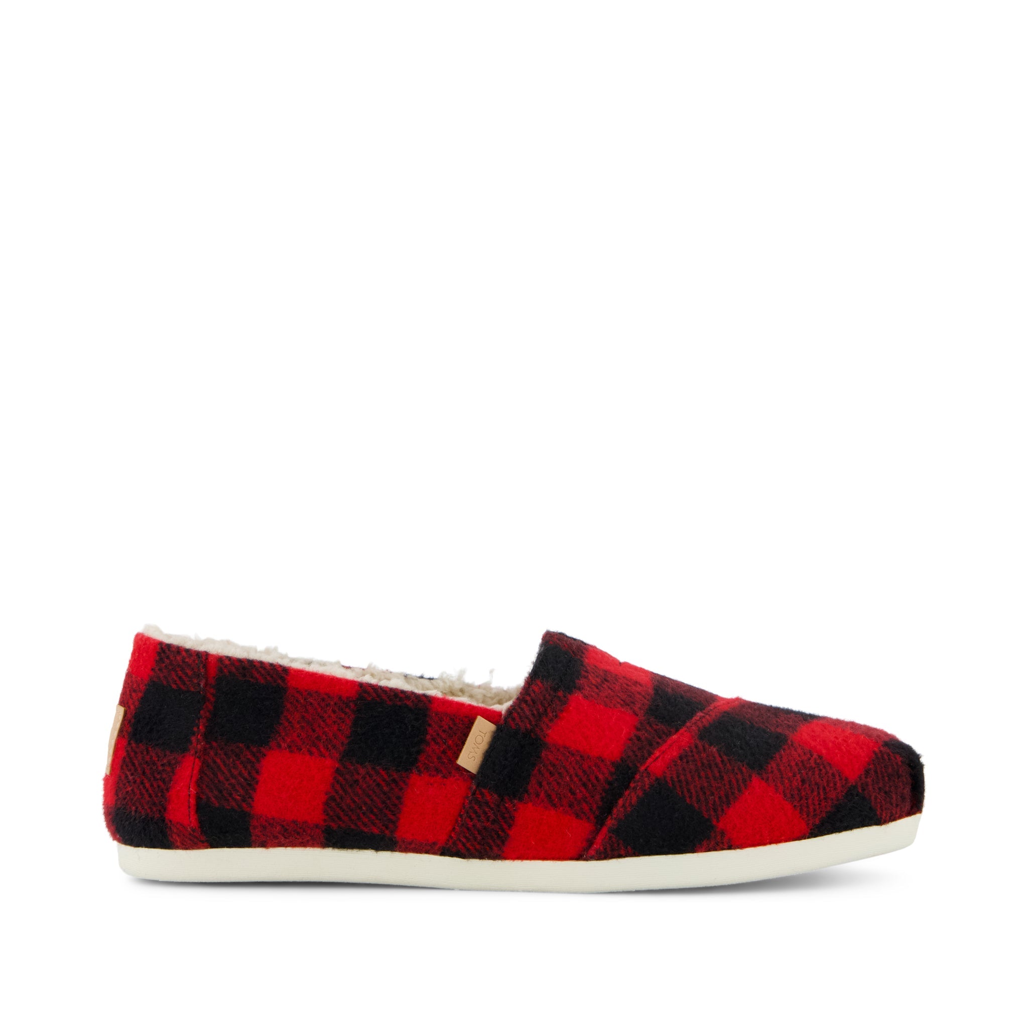 Womens Alpargata Classic Buffalo Plaid Red Faux Shearling