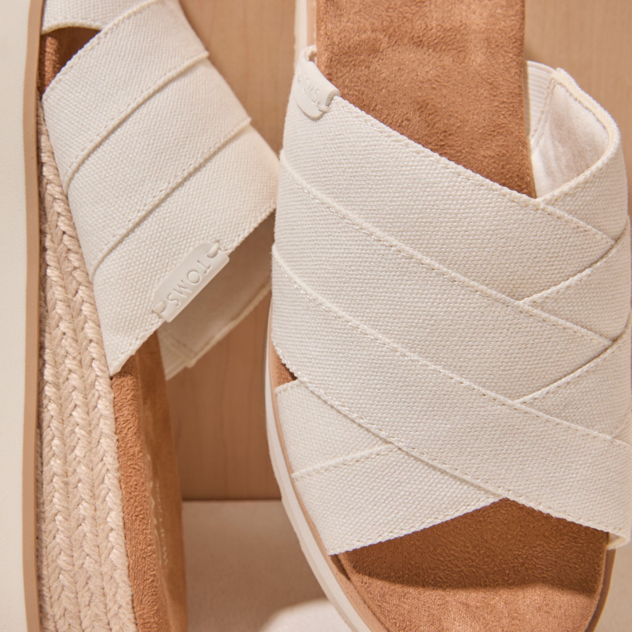 Womens Diana Crossover Mule Wedge Sandal White Canvas - Image 2