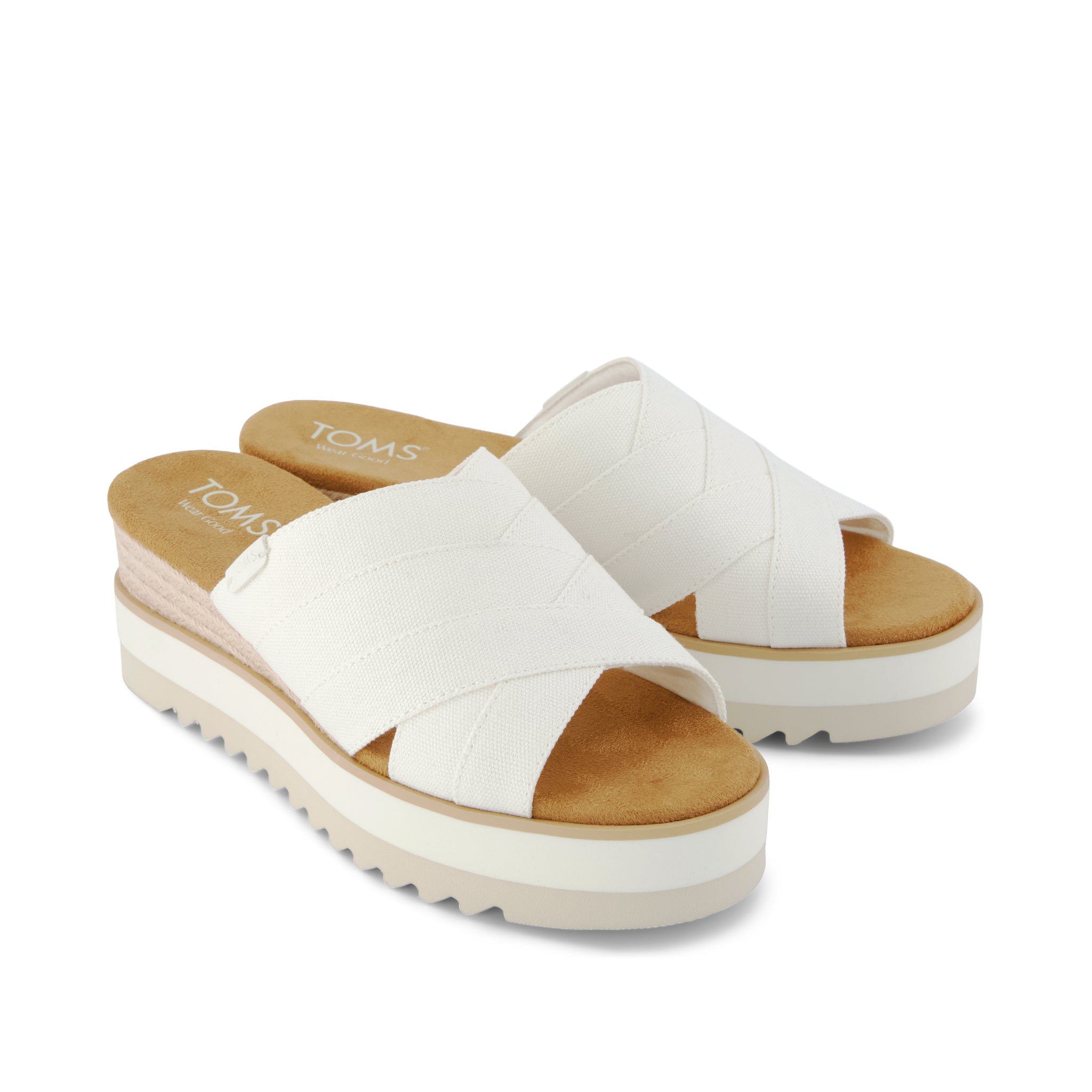 Womens Diana Crossover Mule Wedge Sandal White Canvas - Image 3