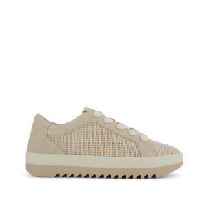 Womens Rea Lace-Up Platform Sneaker Natural Mesh and Suede