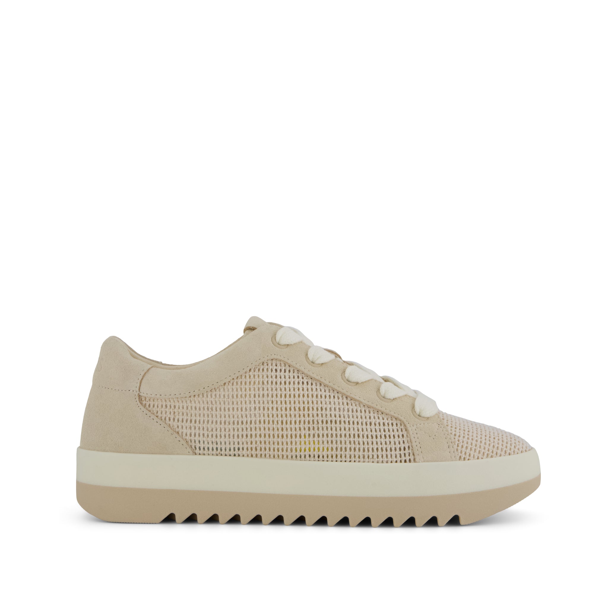 Womens Rea Lace-Up Platform Sneaker Natural Mesh and Suede