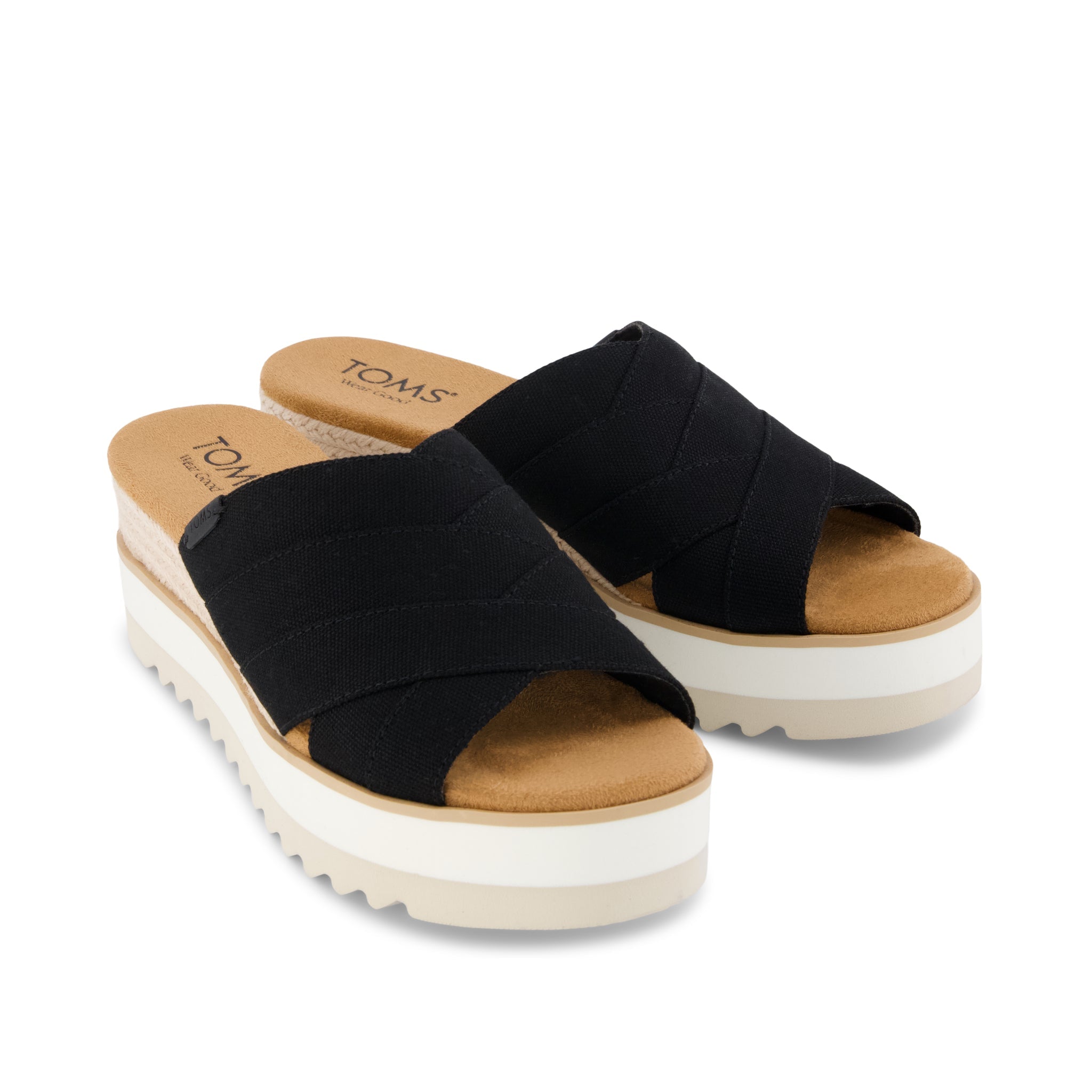 Womens Diana Crossover Mule Wedge Sandal Black Canvas - Image 3