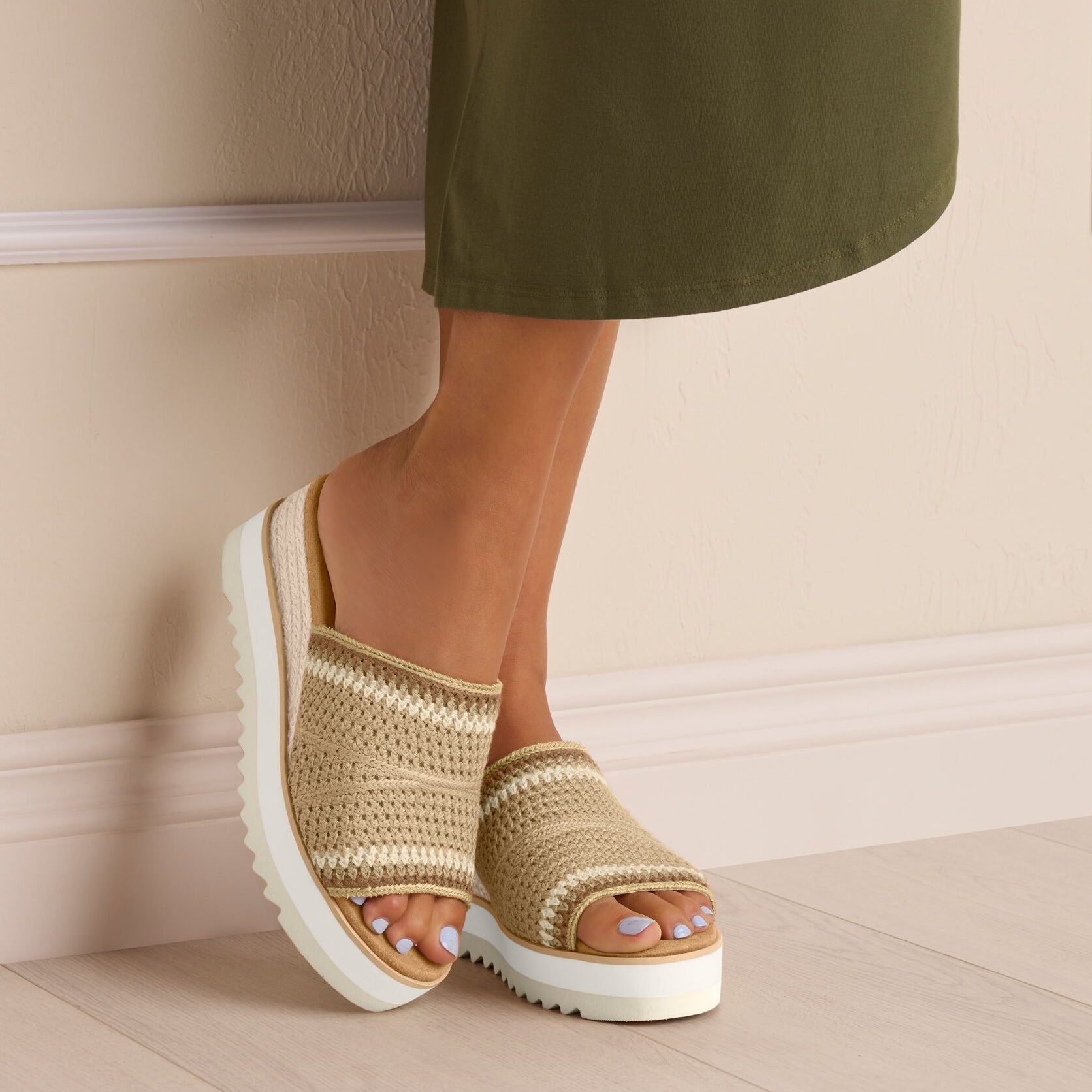 Womens Diana Mule Wedge Sandal Almond Crochet - Image 2