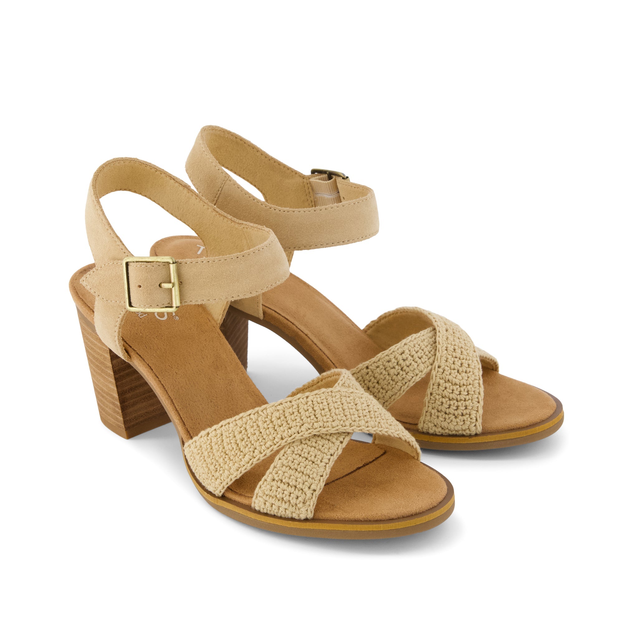 Womens Majorca Strappy Heeled Sandal Caramel Crochet - Image 3