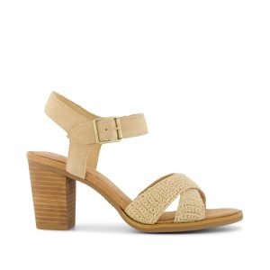 Womens Majorca Strappy Heeled Sandal Caramel Crochet