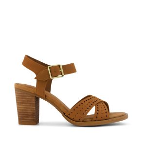 Womens Majorca Strappy Heeled Sandal Brown Perforated Leather