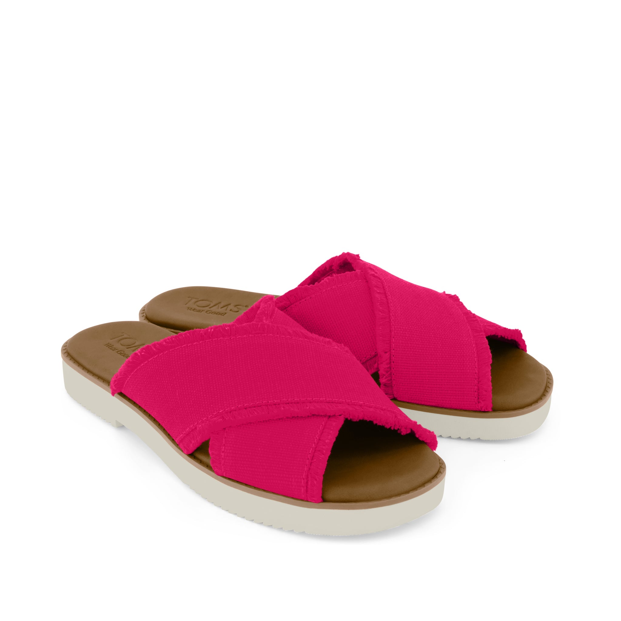 Womens Mae Crossover Slide Sandal Fuchsia Heritage Canvas Fray - Image 3
