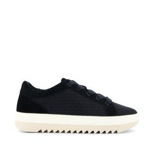 Womens Rea Lace-Up Platform Sneaker Black Mesh and Suede
