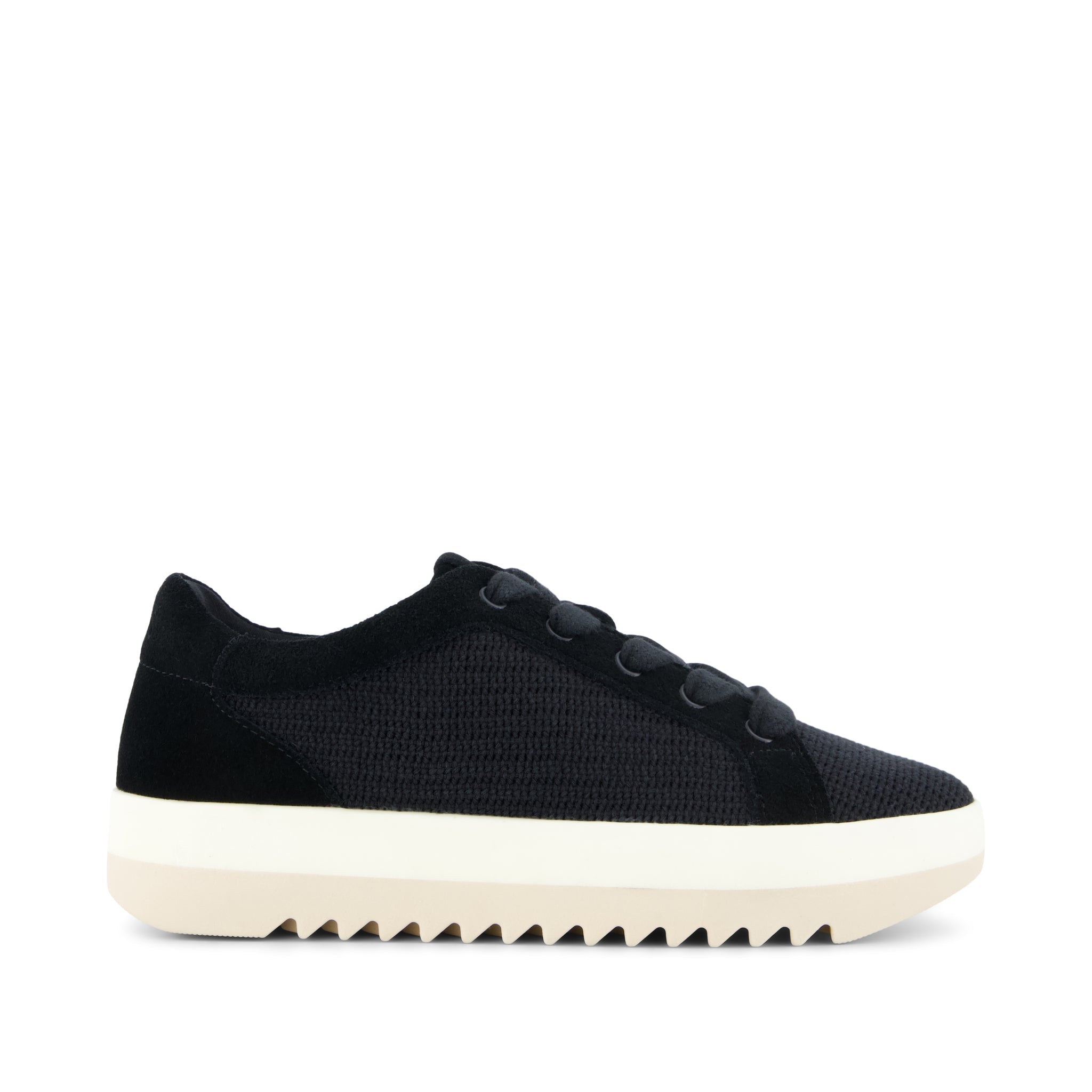 Womens Rea Lace-Up Platform Sneaker Black Mesh and Suede