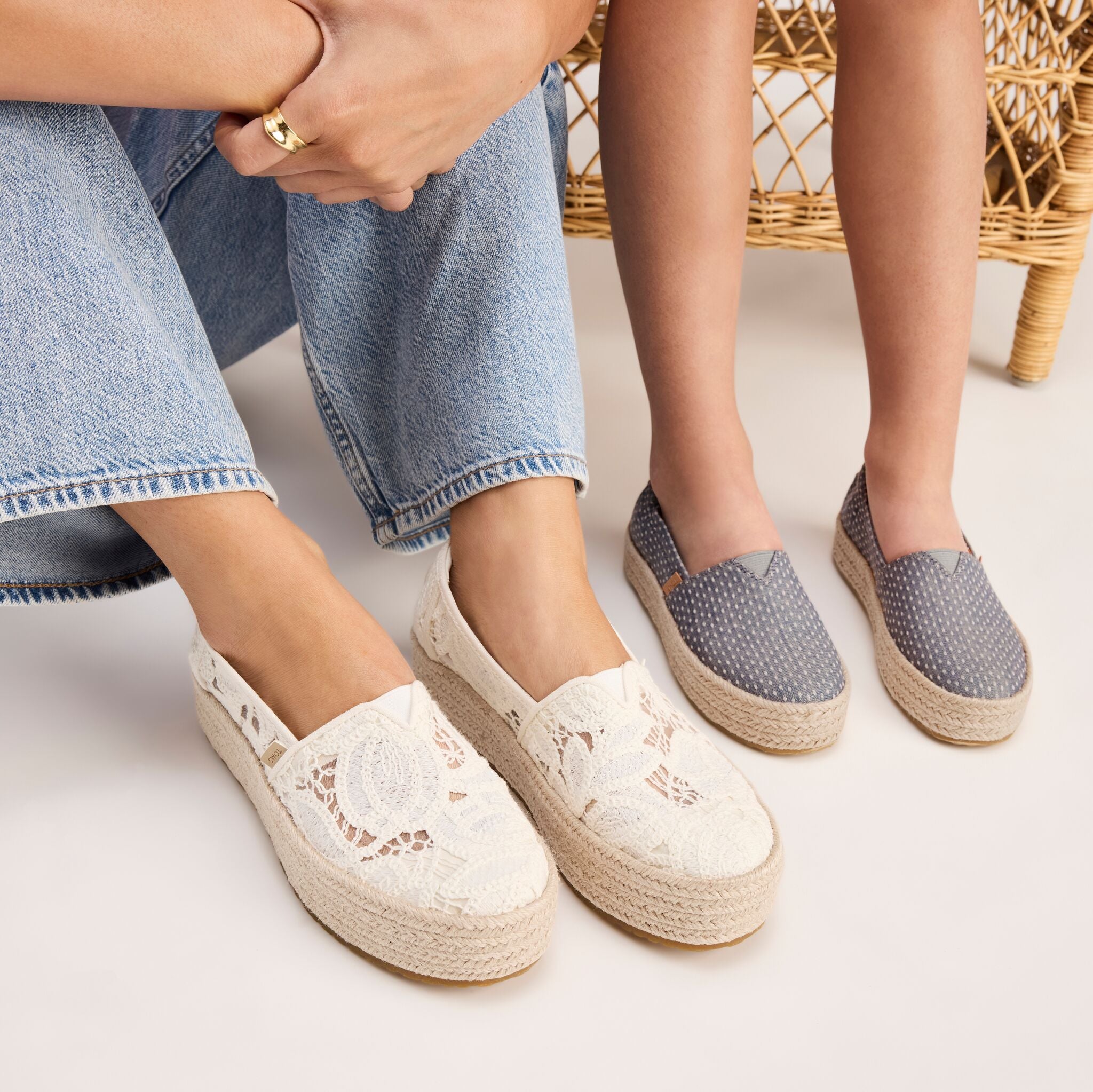 Valencia Platform Kids Espadrille Niagara Mist Chambray Dot - Image 2
