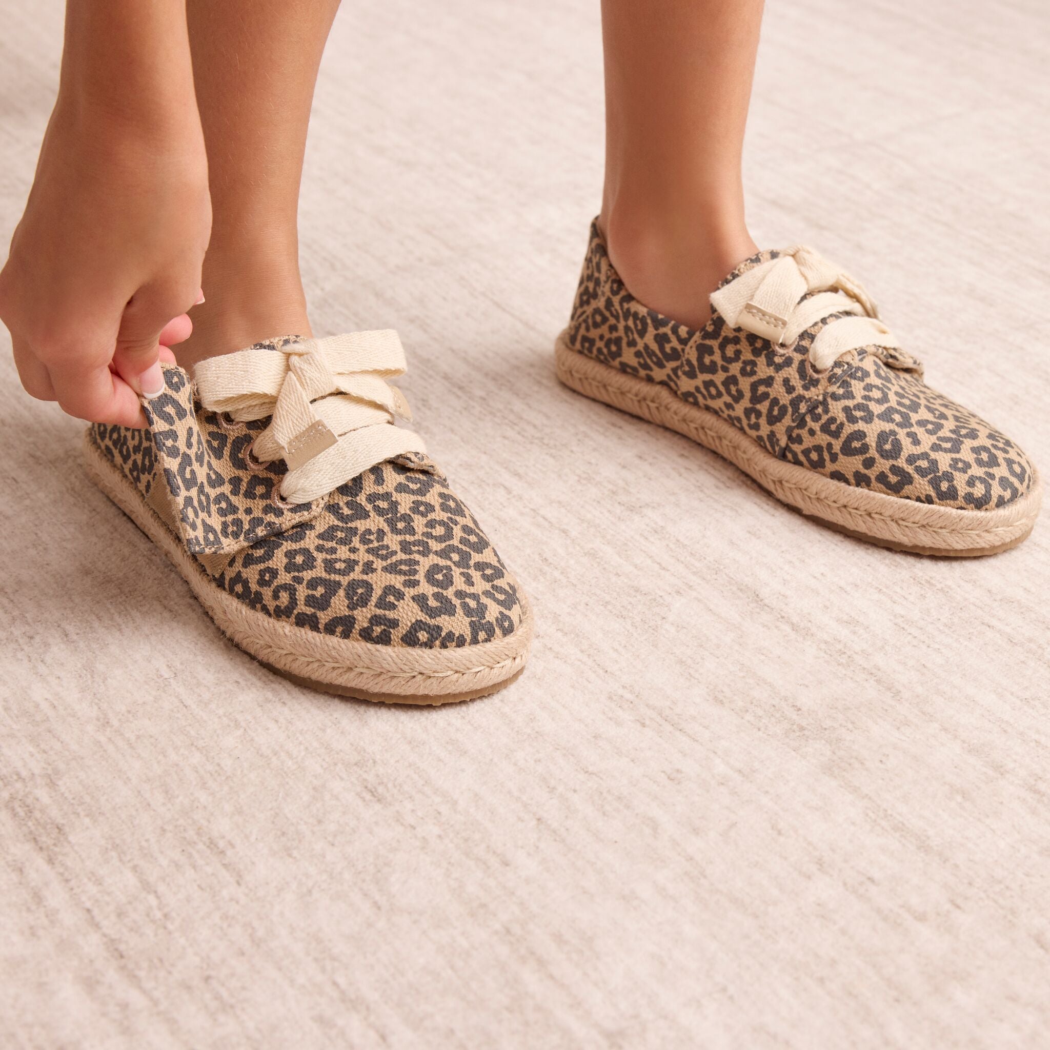 Carolina Lace-Up Kids Espadrille Natural Leopard Print - Image 2