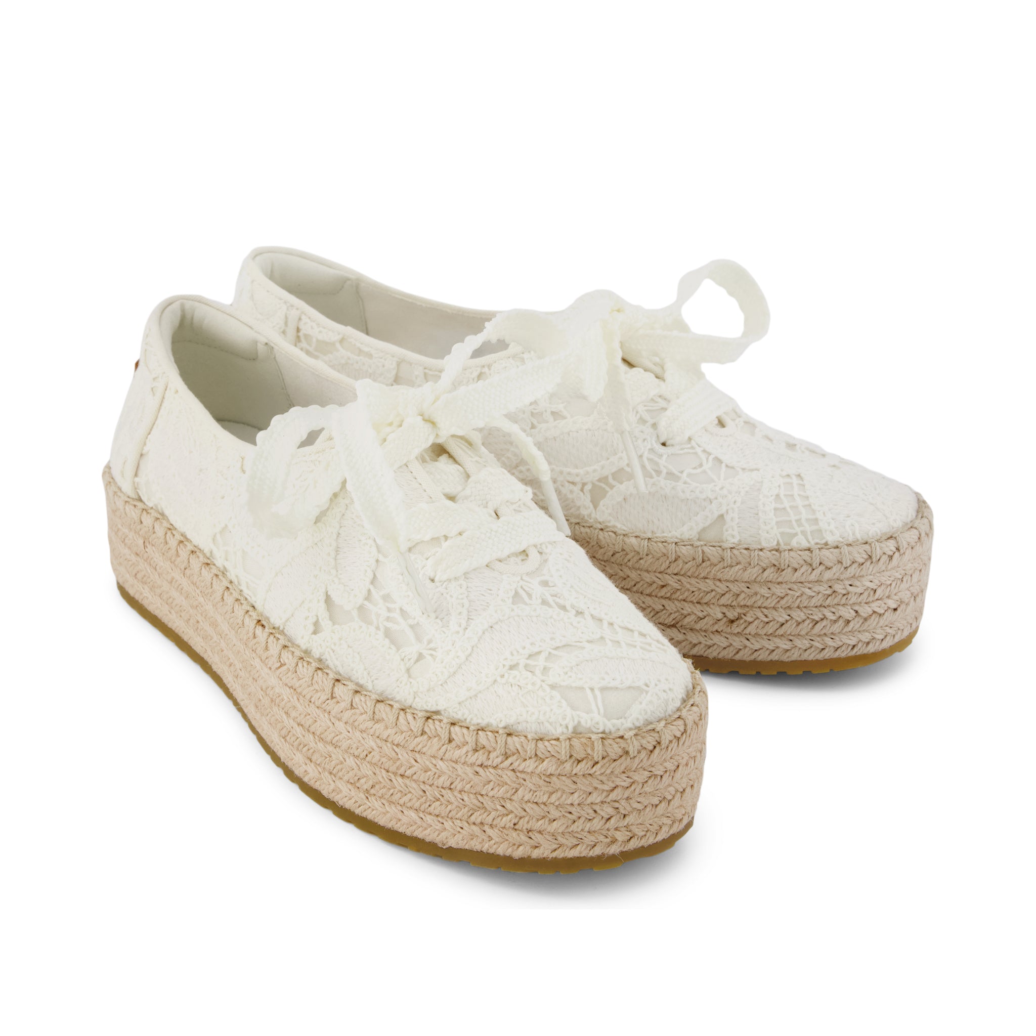 Womens Valencia Lace-Up Platform Espadrille Egret Floral Crochet - Image 3