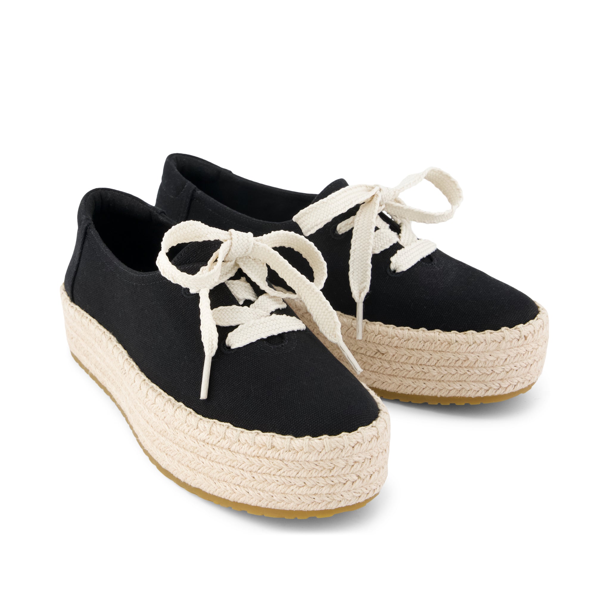 Womens Valencia Lace-Up Platform Espadrille Black Canvas - Image 3