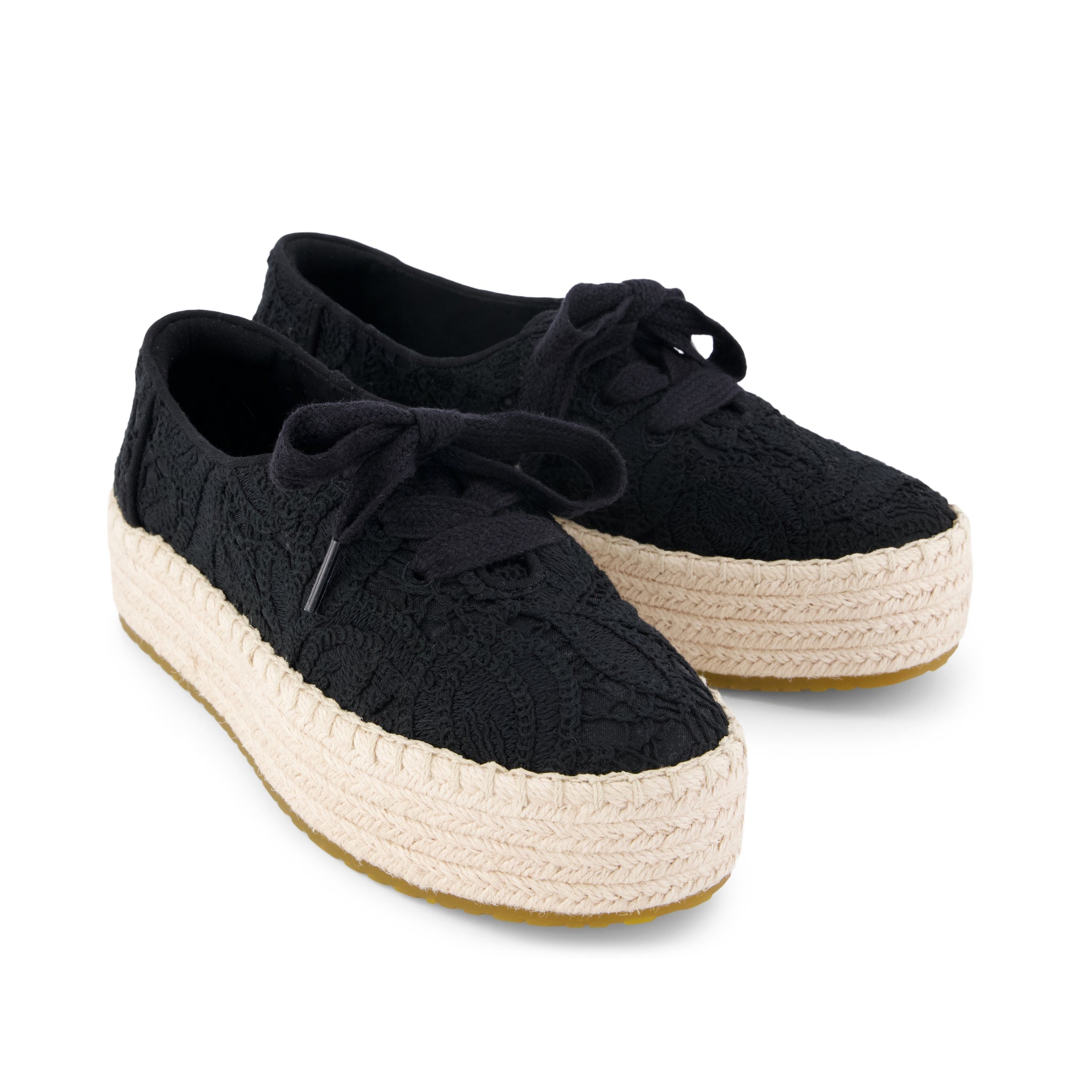 Womens Valencia Lace-Up Platform Espadrille Black Floral Crochet - Image 3