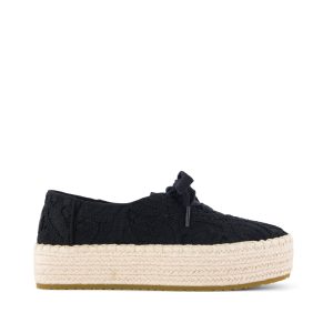 Womens Valencia Lace-Up Platform Espadrille Black Floral Crochet