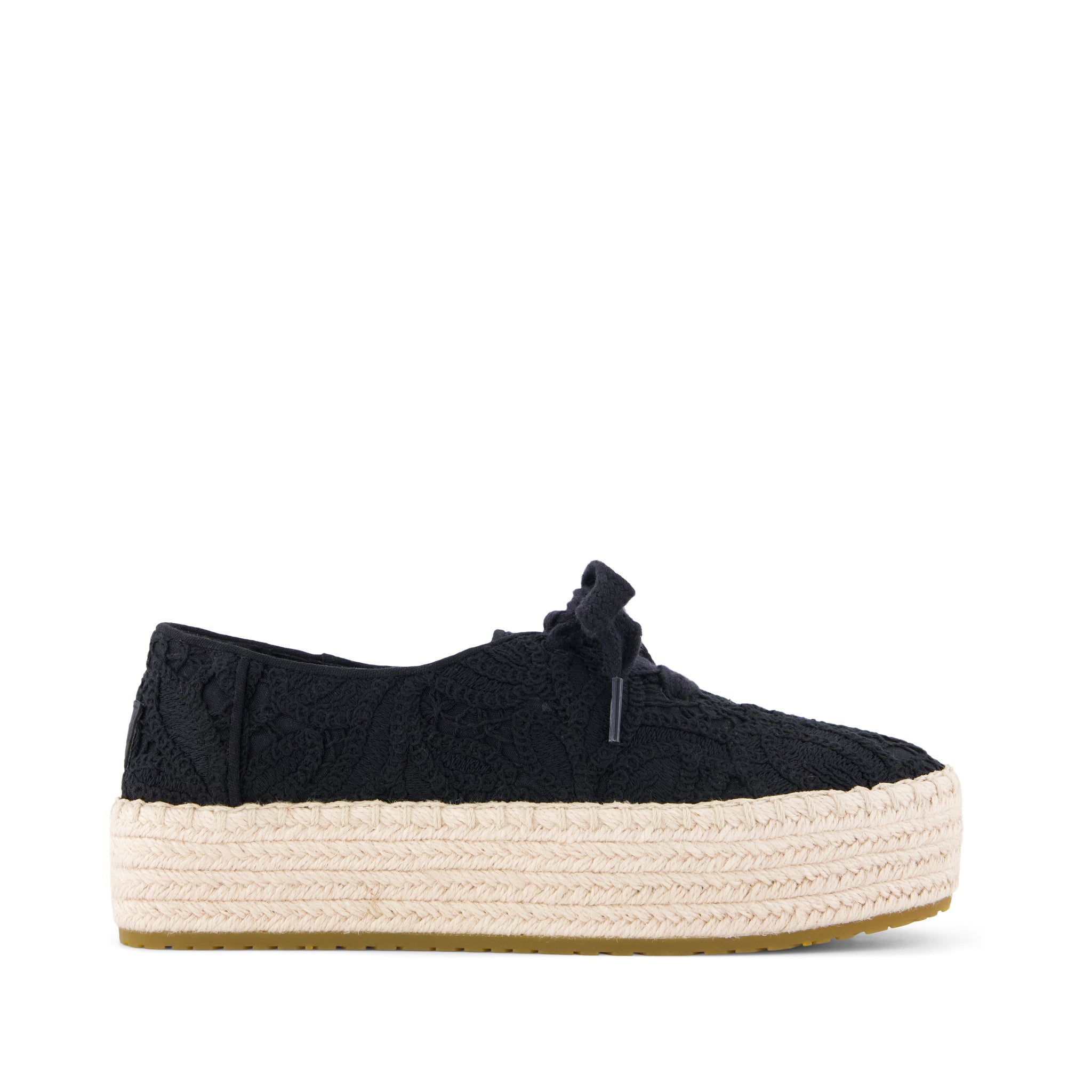 Womens Valencia Lace-Up Platform Espadrille Black Floral Crochet