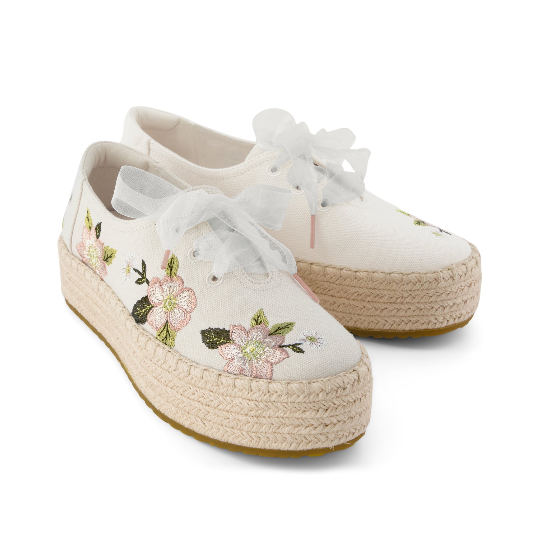 Womens Valencia Lace-Up Platform Espadrille Natural Embroidered Floral - Image 3