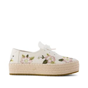 Womens Valencia Lace-Up Platform Espadrille Natural Embroidered Floral