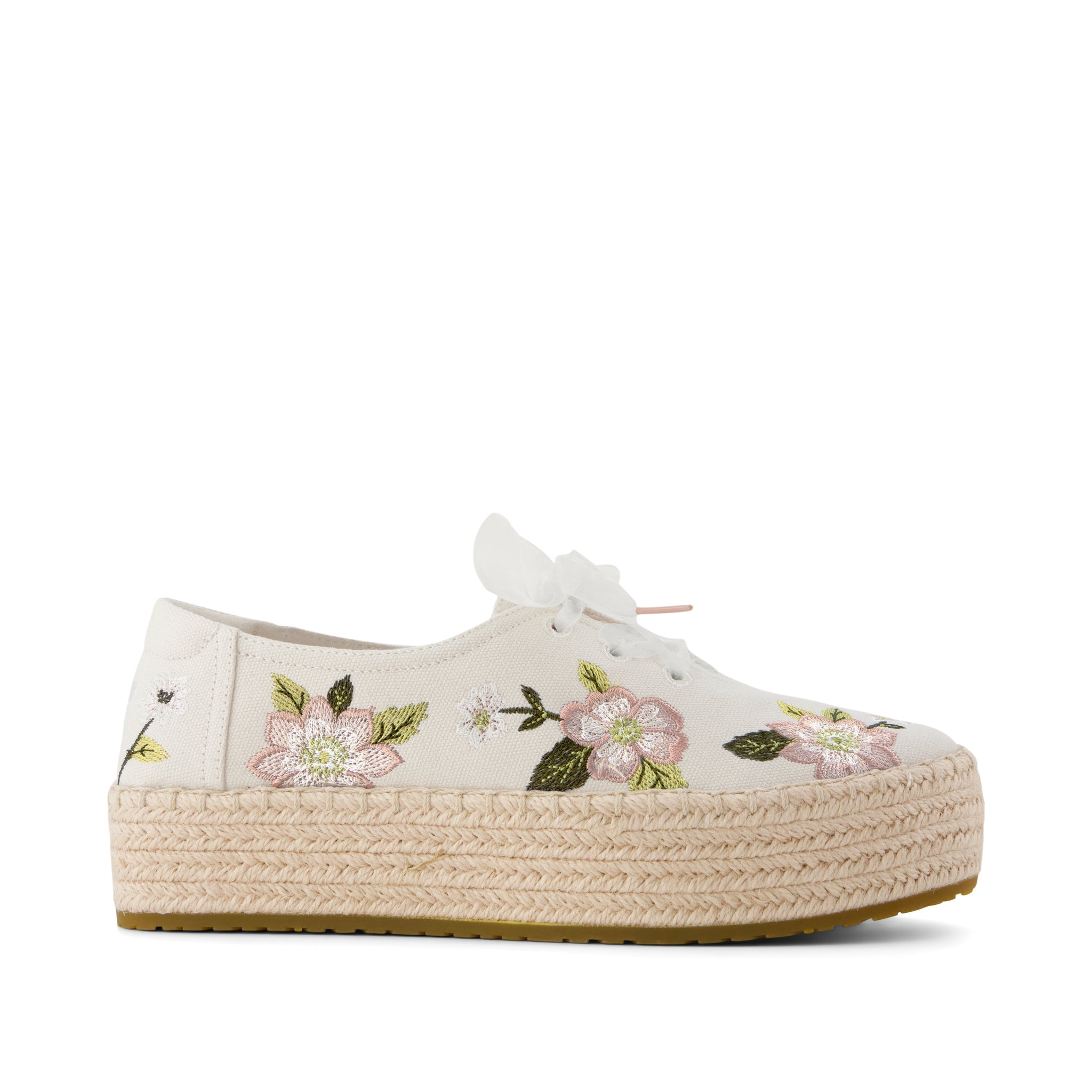 Womens Valencia Lace-Up Platform Espadrille Natural Embroidered Floral