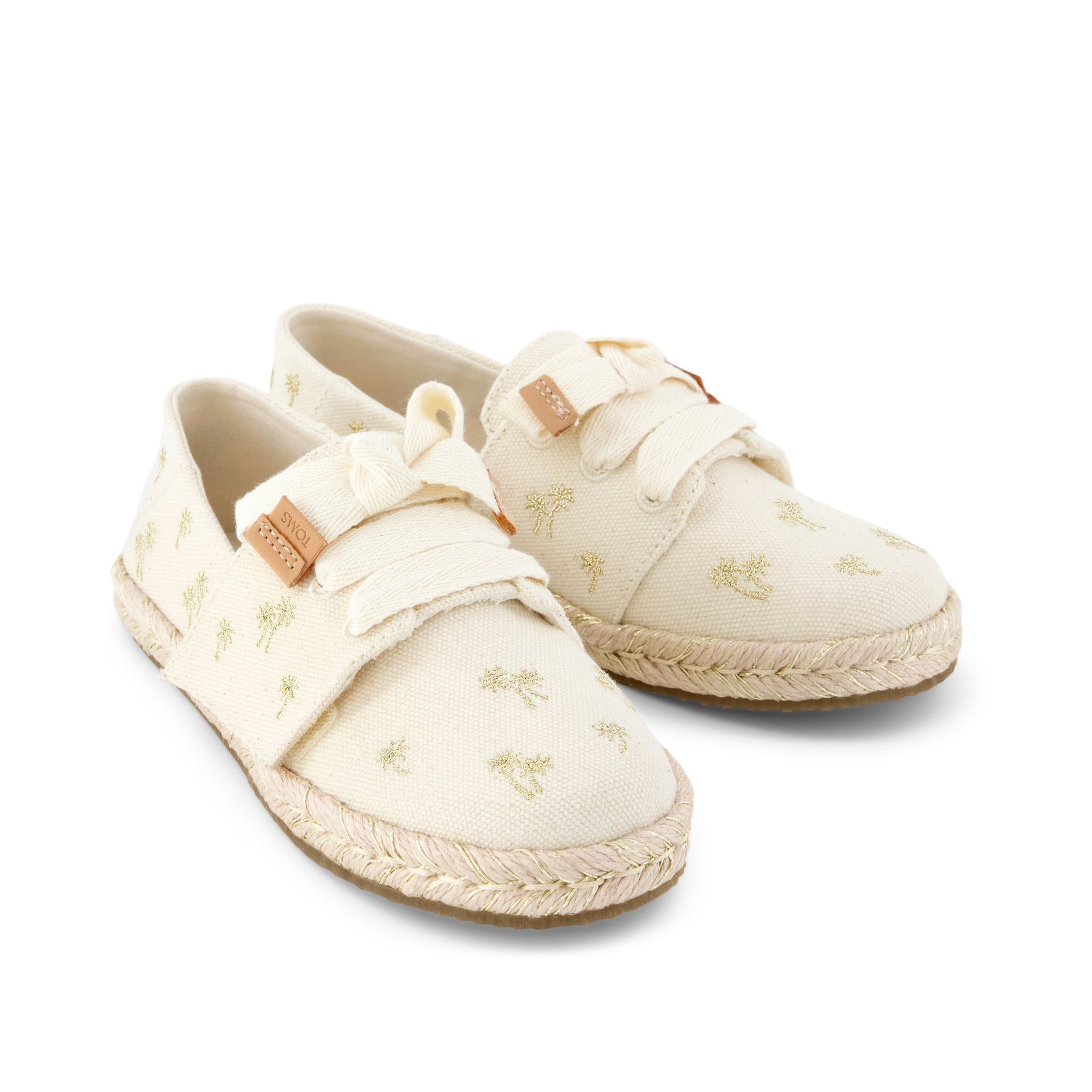 Carolina Lace-Up Kids Espadrille Metallic Embroidered Palm Trees - Image 2