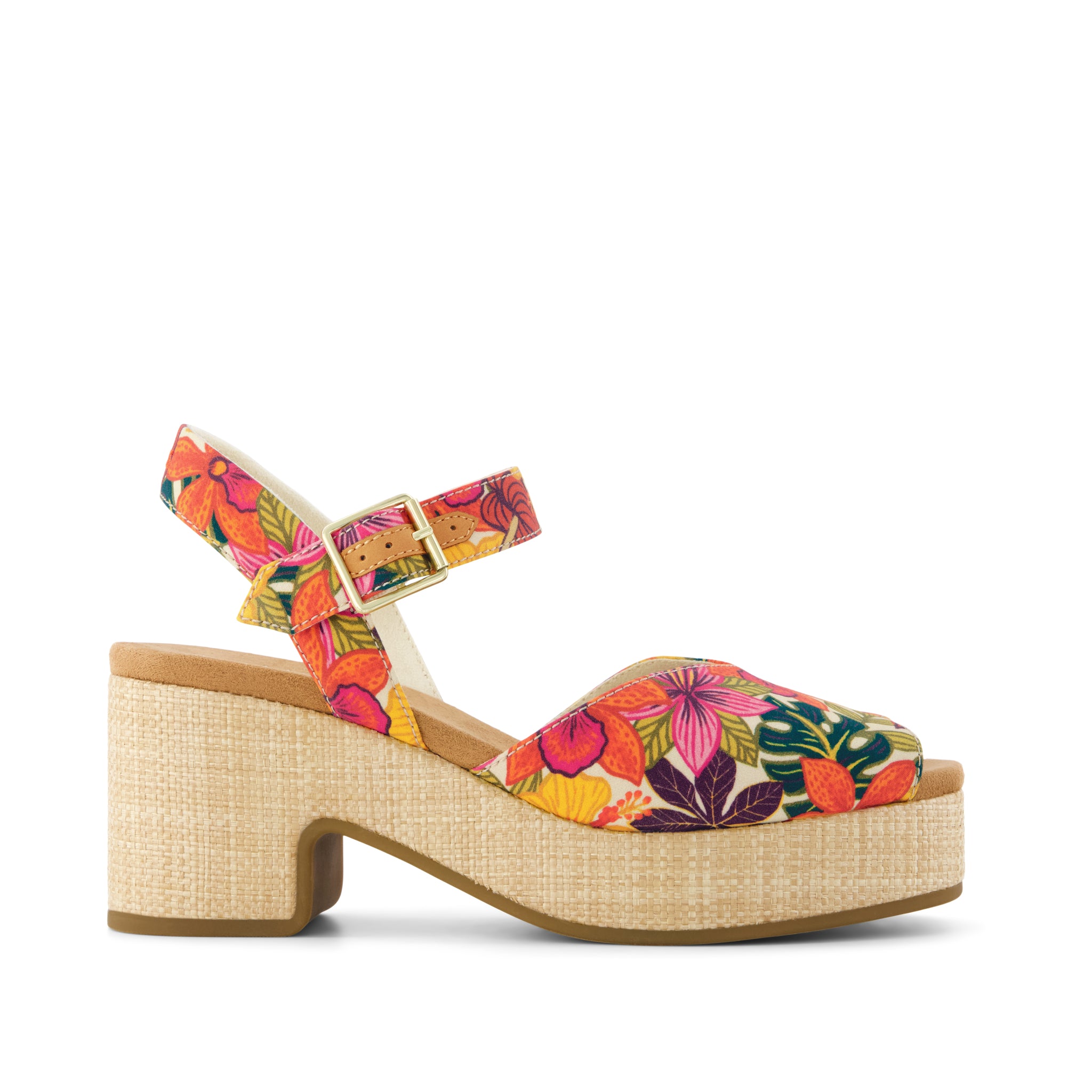 Womens Isla Peep Toe Heeled Sandal Tropical Floral Print