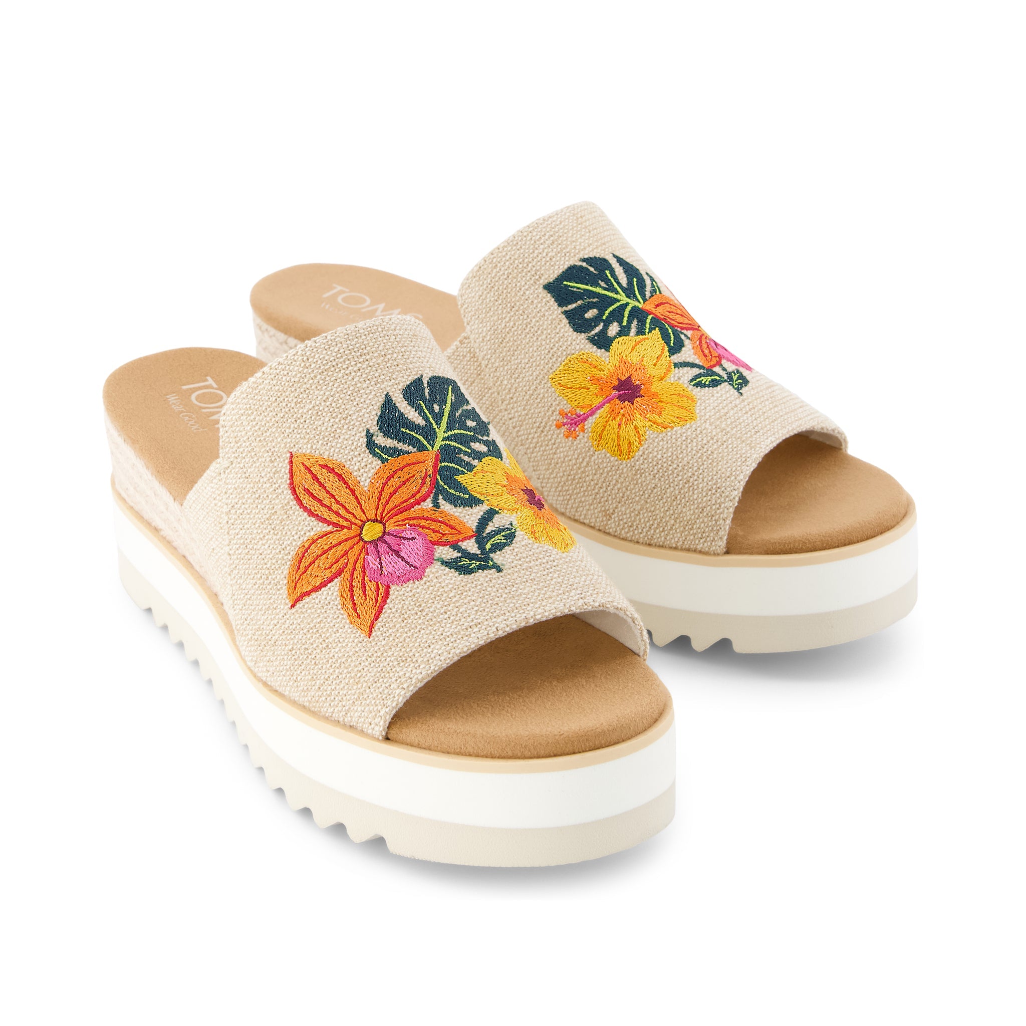 Womens Diana Mule Wedge Sandal Embroidered Tropical Floral - Image 3