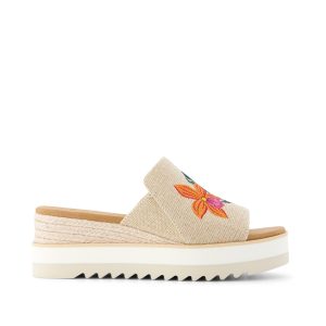 Womens Diana Mule Wedge Sandal Embroidered Tropical Floral