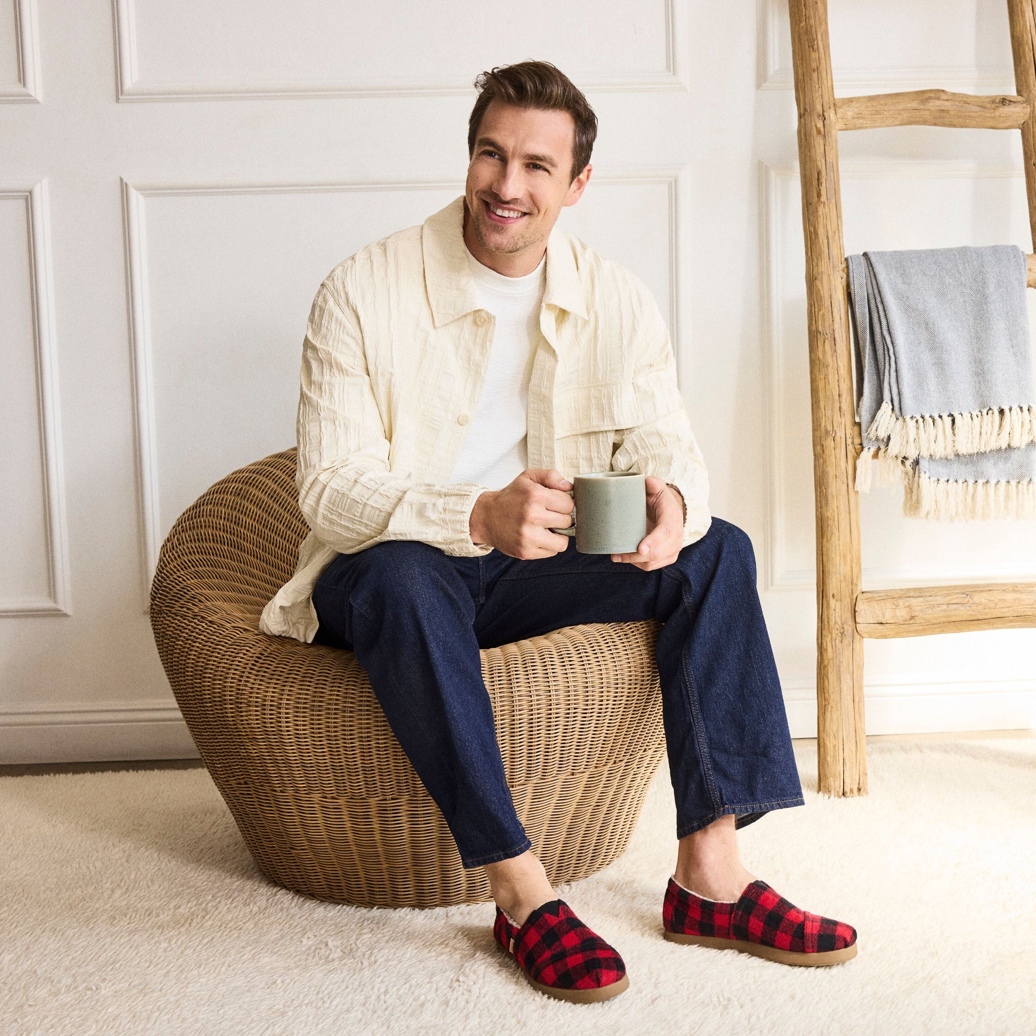 Mens Alp FWD Buffalo Plaid Red Faux Shearling - Image 2