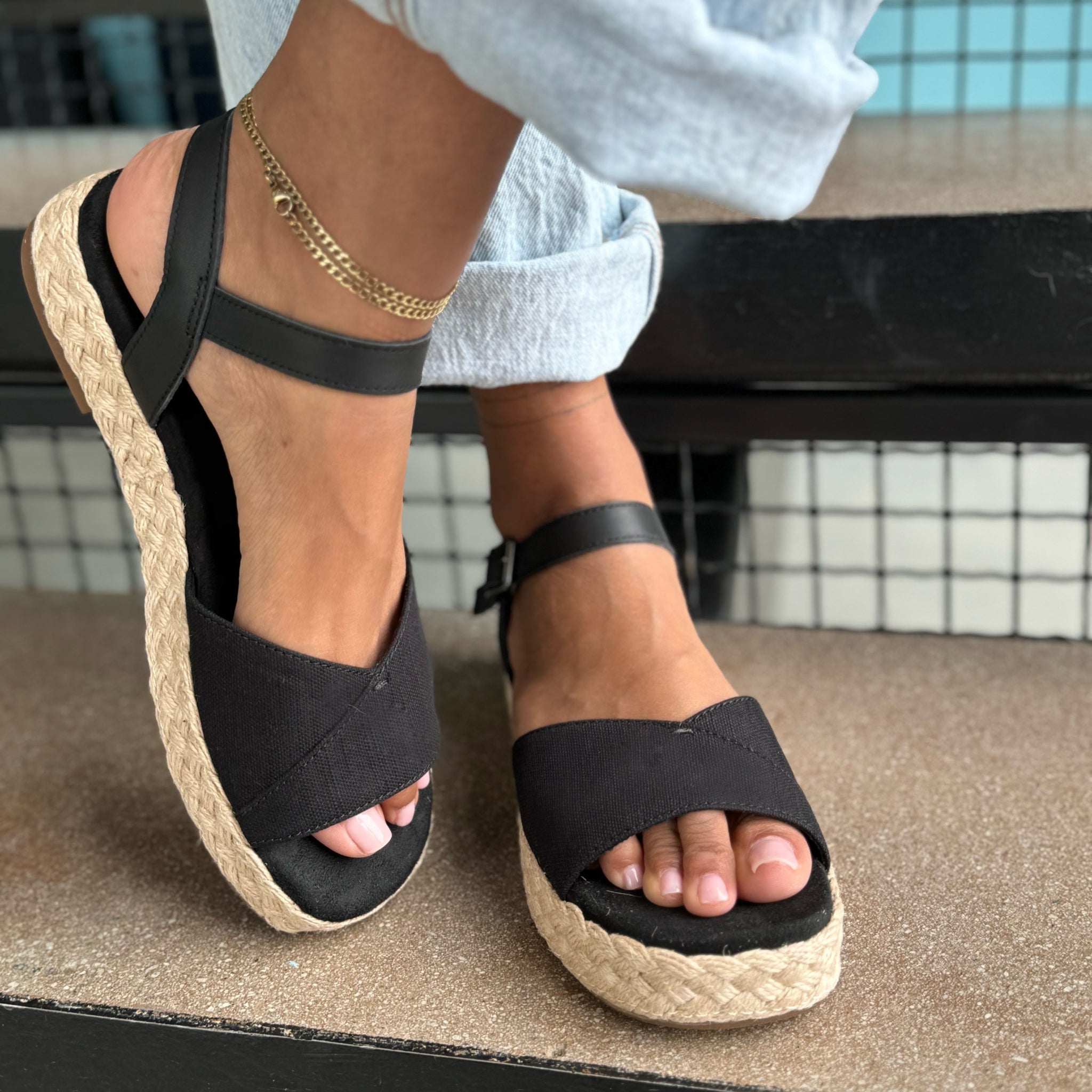 Abby Black Flatform Espadrille Sandal - Image 2
