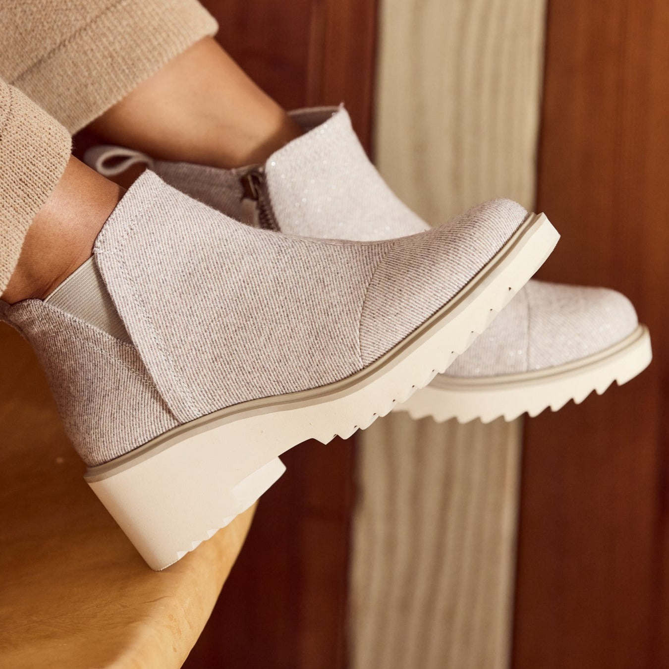 Maude Natural Shimmer Twill Wedge Boot - Image 2