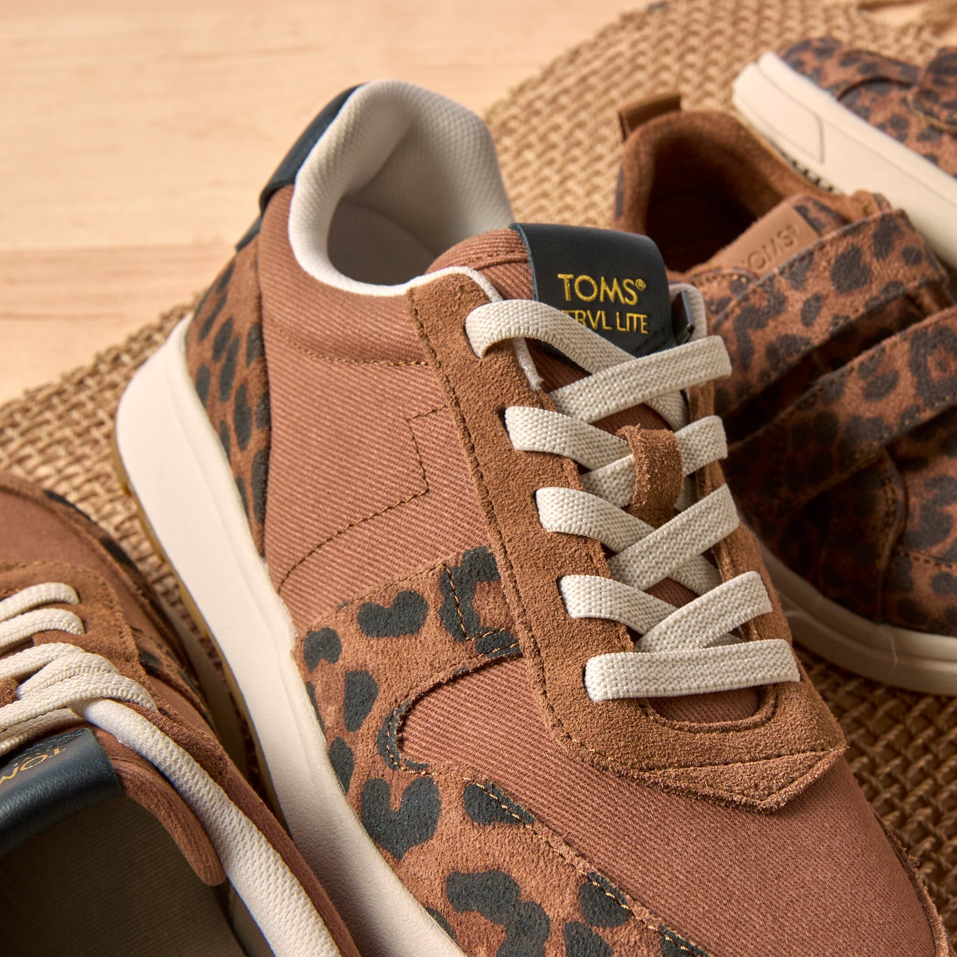 Womens TRVL LITE Retro Runner Sneaker Water Repellent Brown Sugar Leopard Print Suede - Image 4